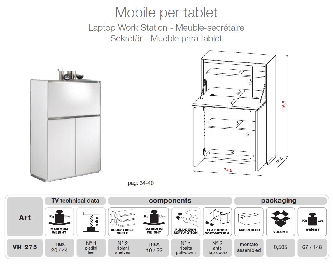 VR275 Verona White TV Entertainment System Made In Italy - Image 4