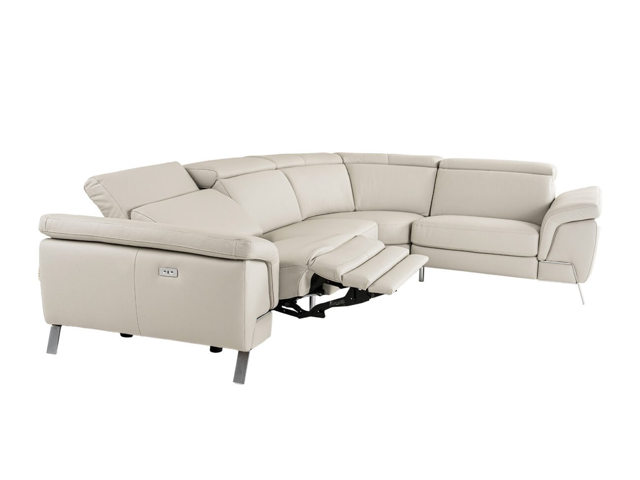 Lamod Italia Mini Wonder - Italian Modern Grey Leather Sectional Sofa with Recliner - Image 5