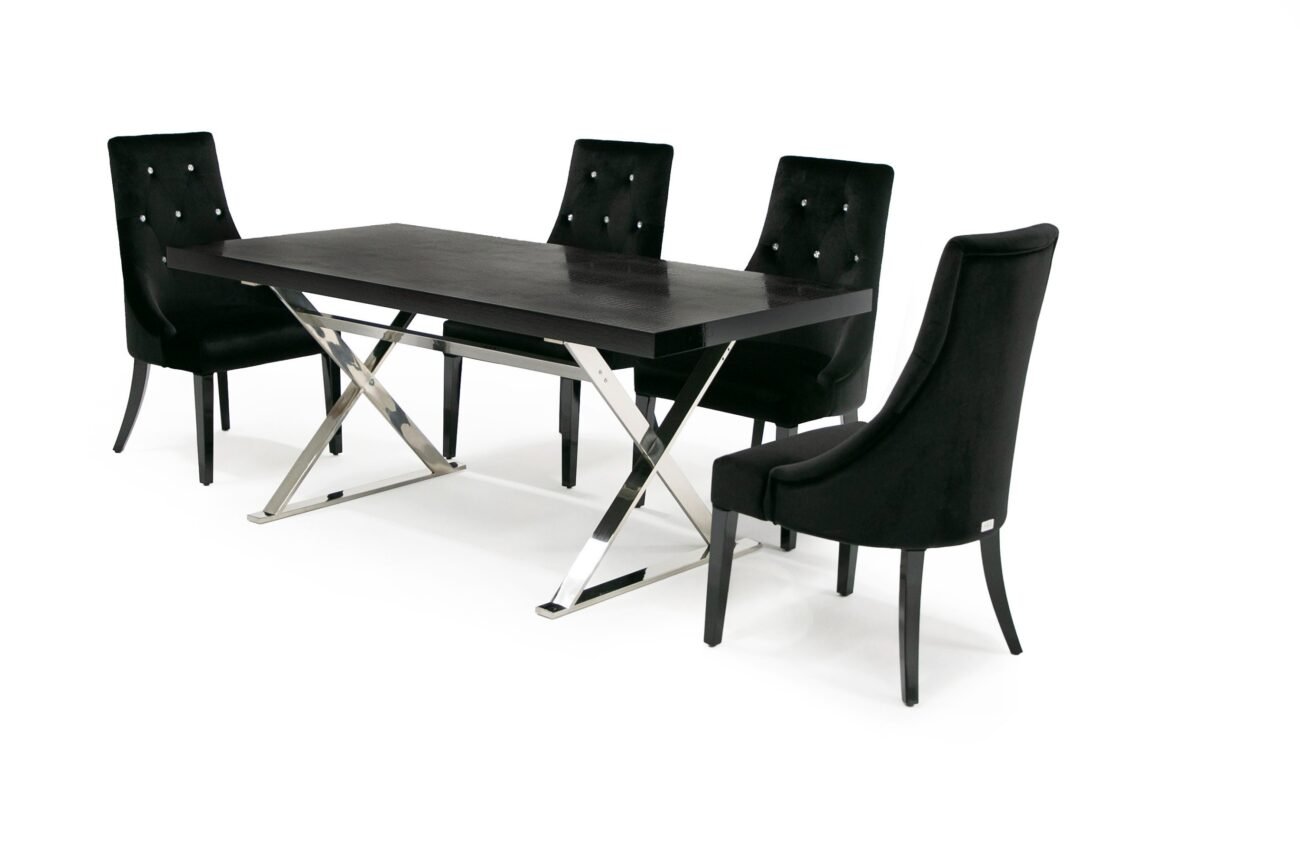 A&X Xavier - Modern Black Crocodile + Stainless Steel Dining Table - Image 2