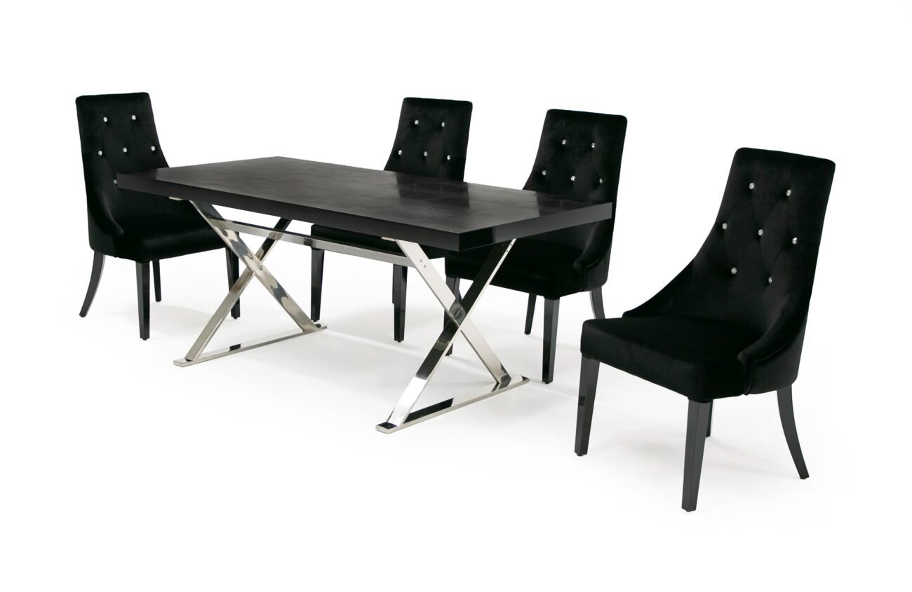 A&X Xavier - Modern Black Crocodile + Stainless Steel Dining Table - Image 3