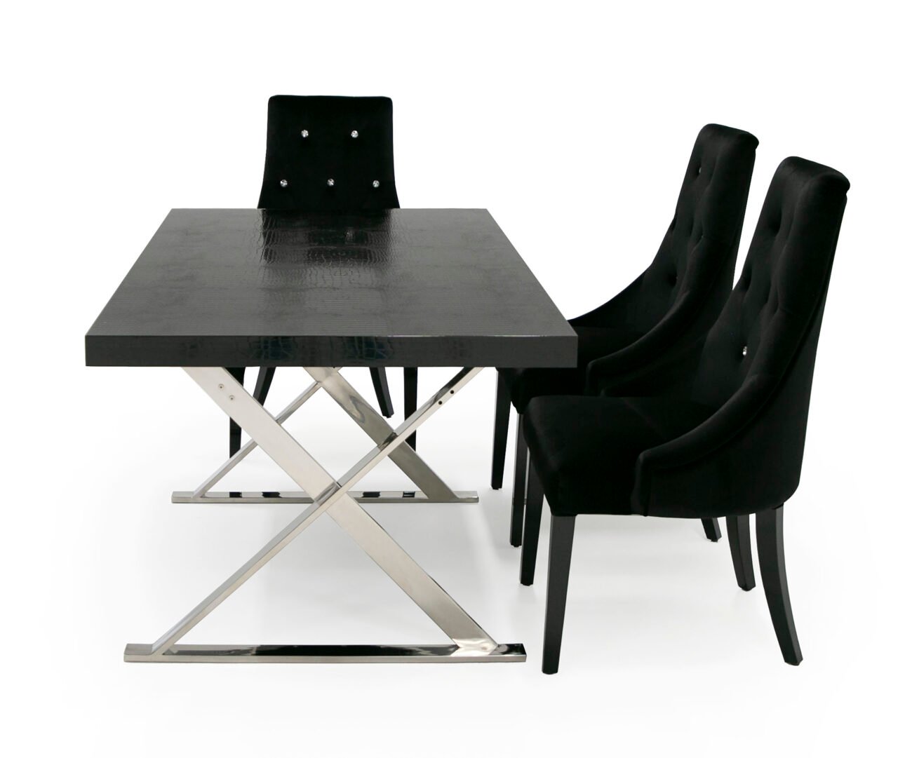 A&X Xavier - Modern Black Crocodile + Stainless Steel Dining Table - Image 4