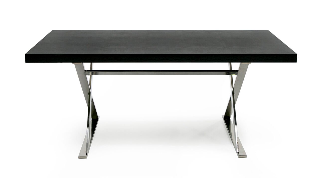 A&X Xavier - Modern Black Crocodile + Stainless Steel Dining Table - Image 5