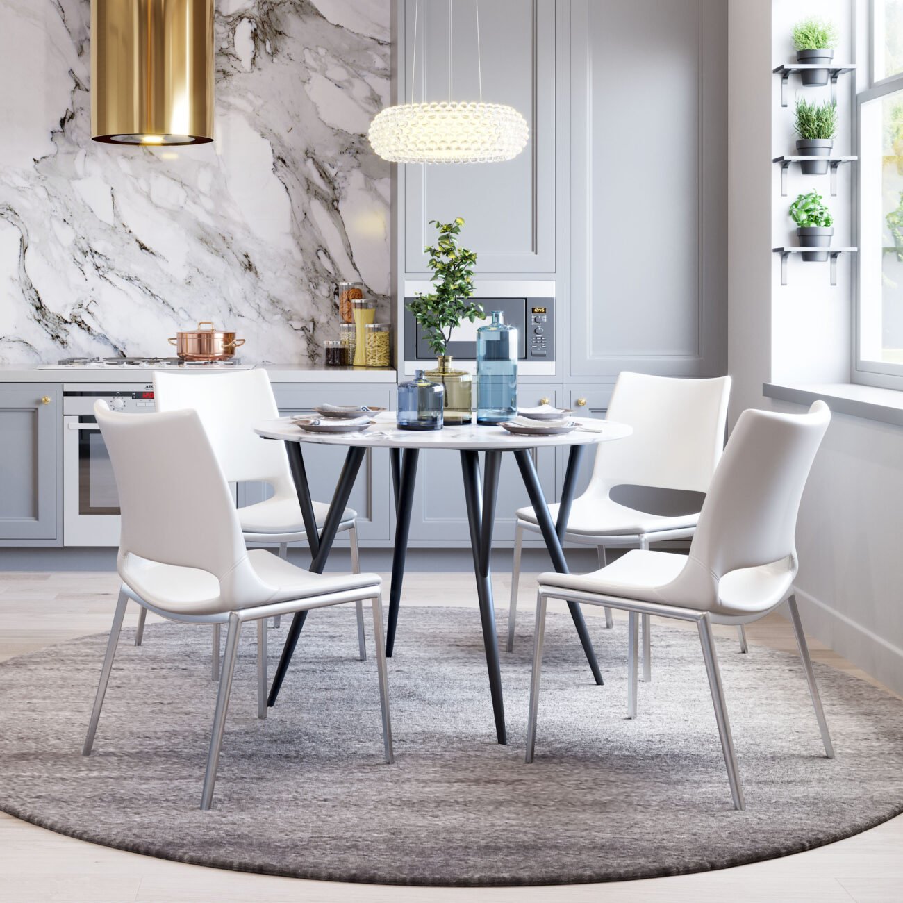 Ace Dining Chair (Set of 2) White & Silver - Image 2