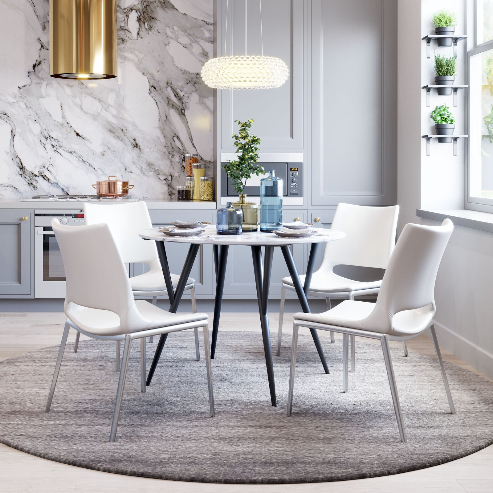 Ace Dining Chair (Set of 2) White & Silver - Image 2