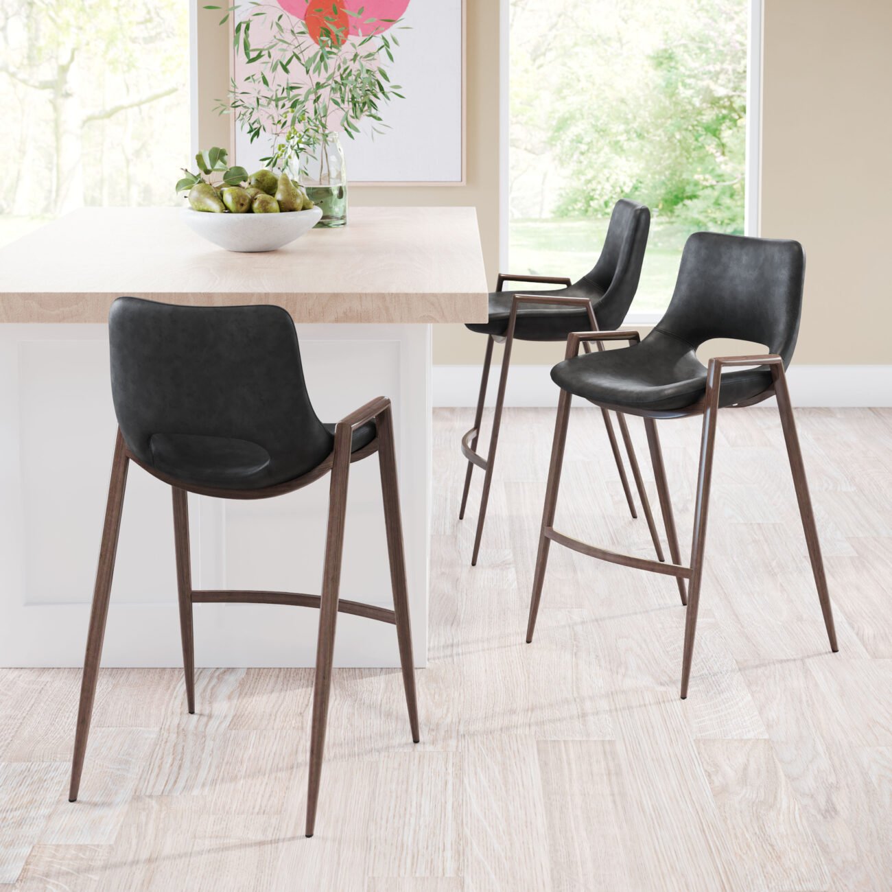 Desi Counter Stool (Set of 2) Black & Walnut - Image 2