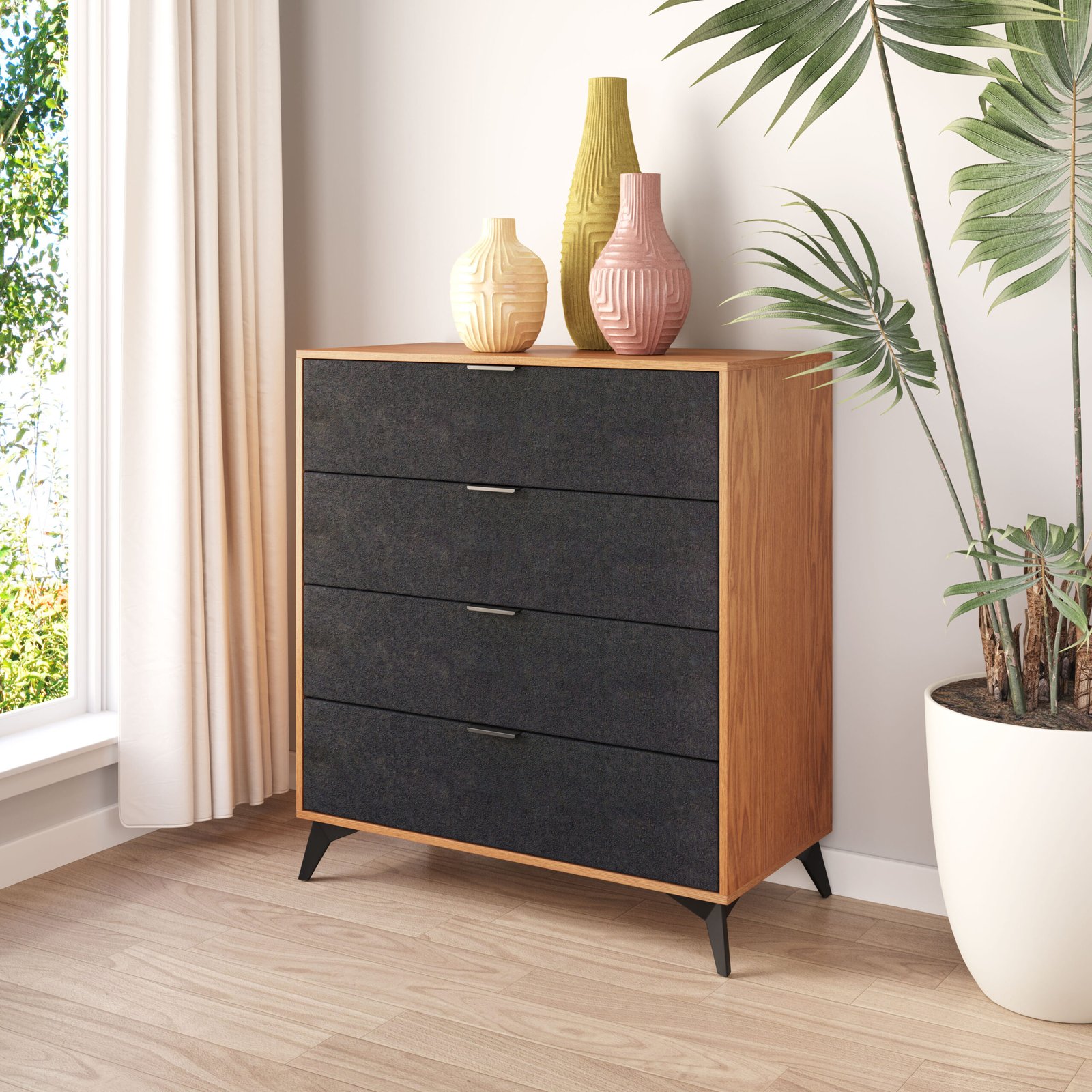 Zarif Chest Black & Walnut