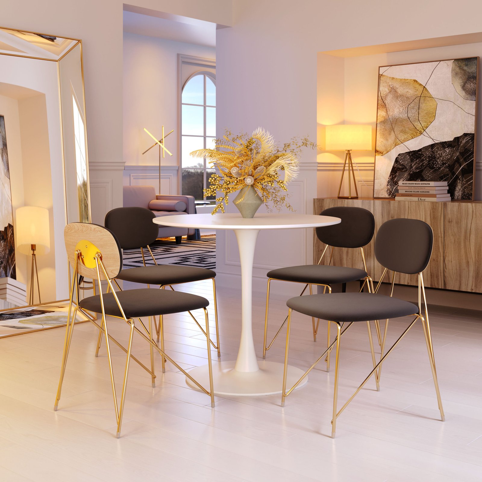 Georges Dining Chair (Set of 2) Gray & Gold - Image 2