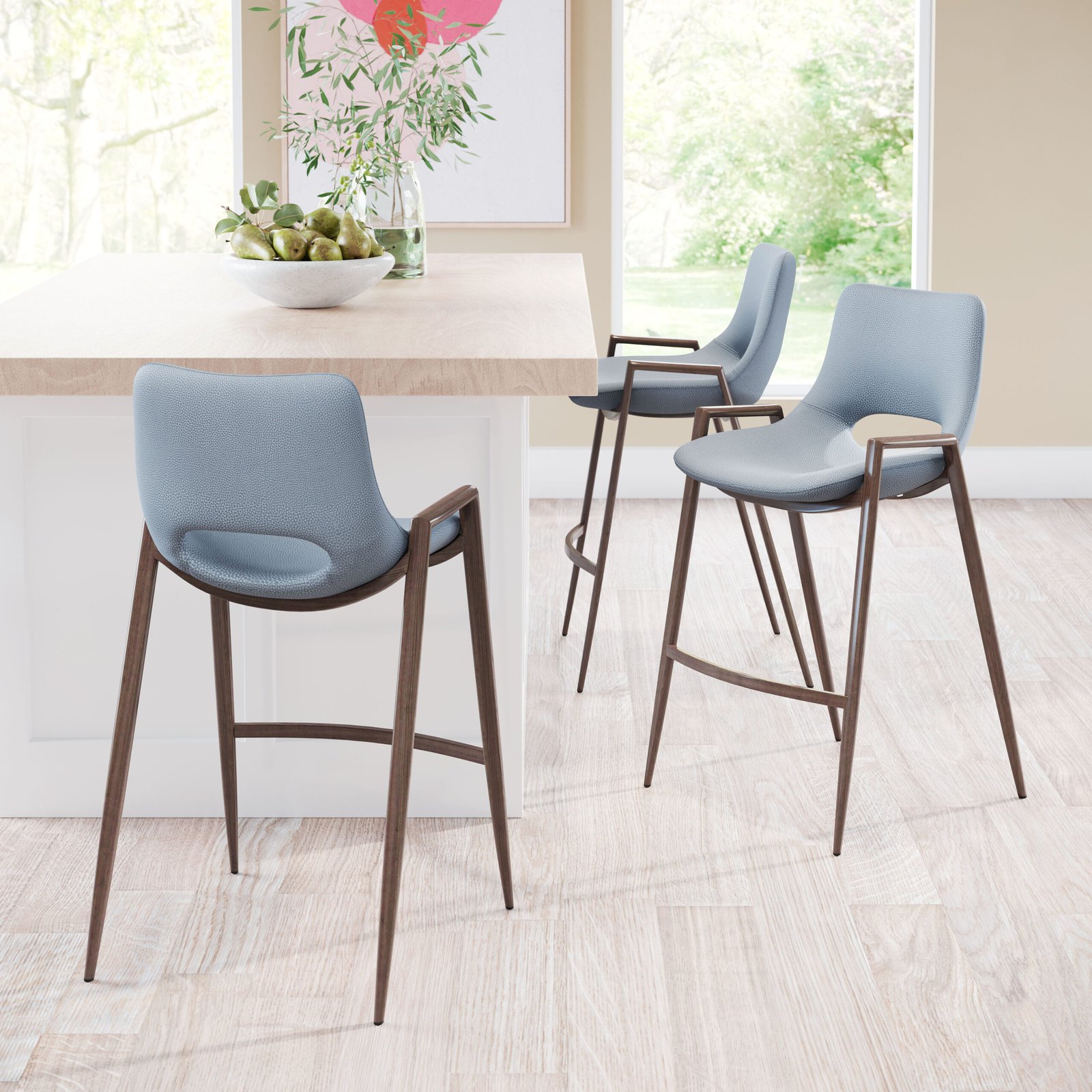 Desi Counter Stool (Set of 2) Azure Gray & Walnut - Image 2