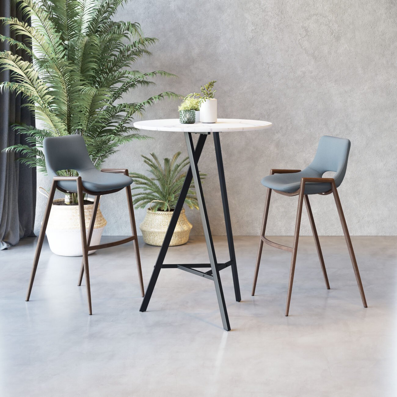 Desi Barstool (Set of 2) Azure Gray & Walnut - Image 2