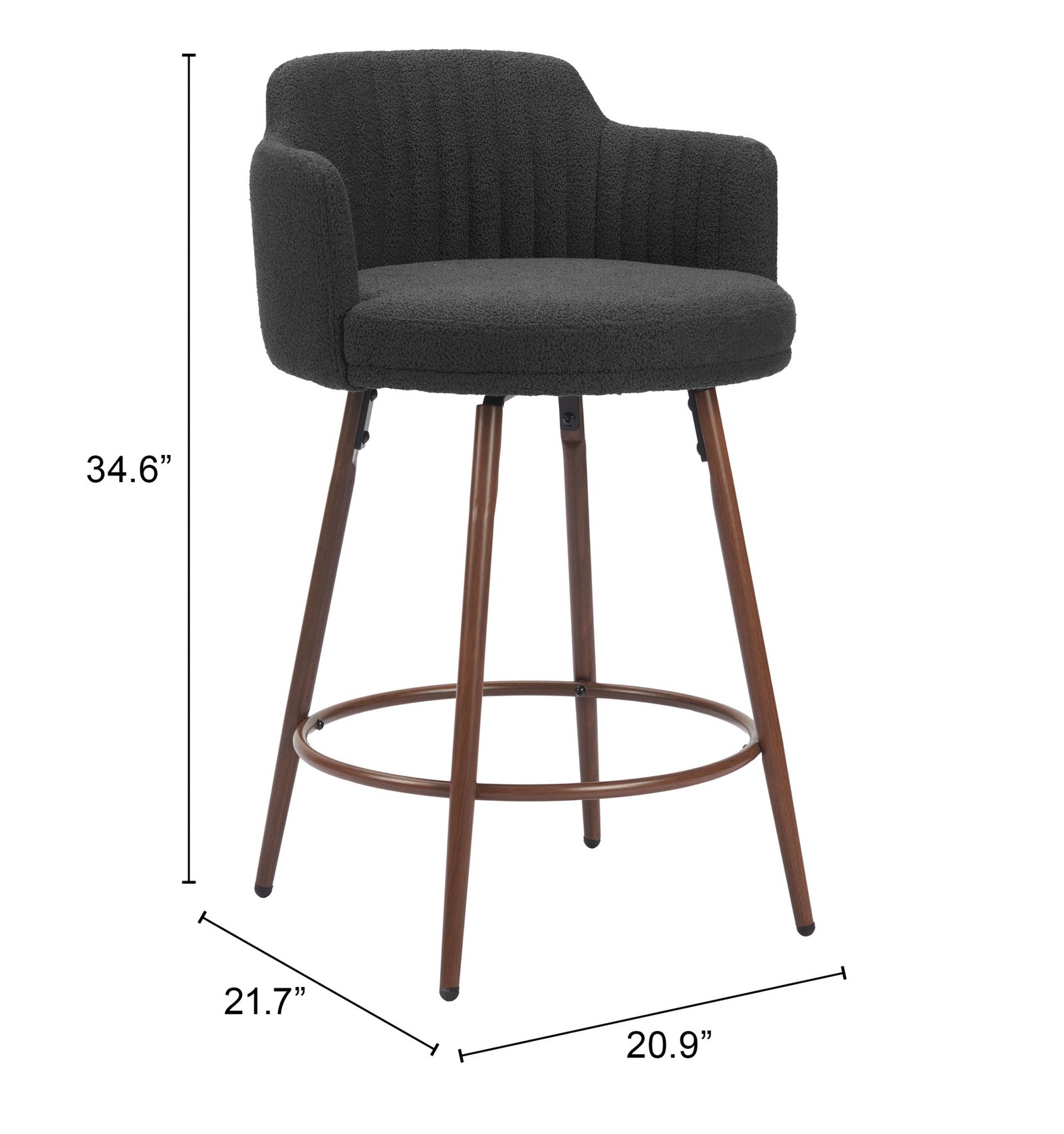 Kono Swivel Counter Stool (Set of 2) Black & Walnut - Image 8