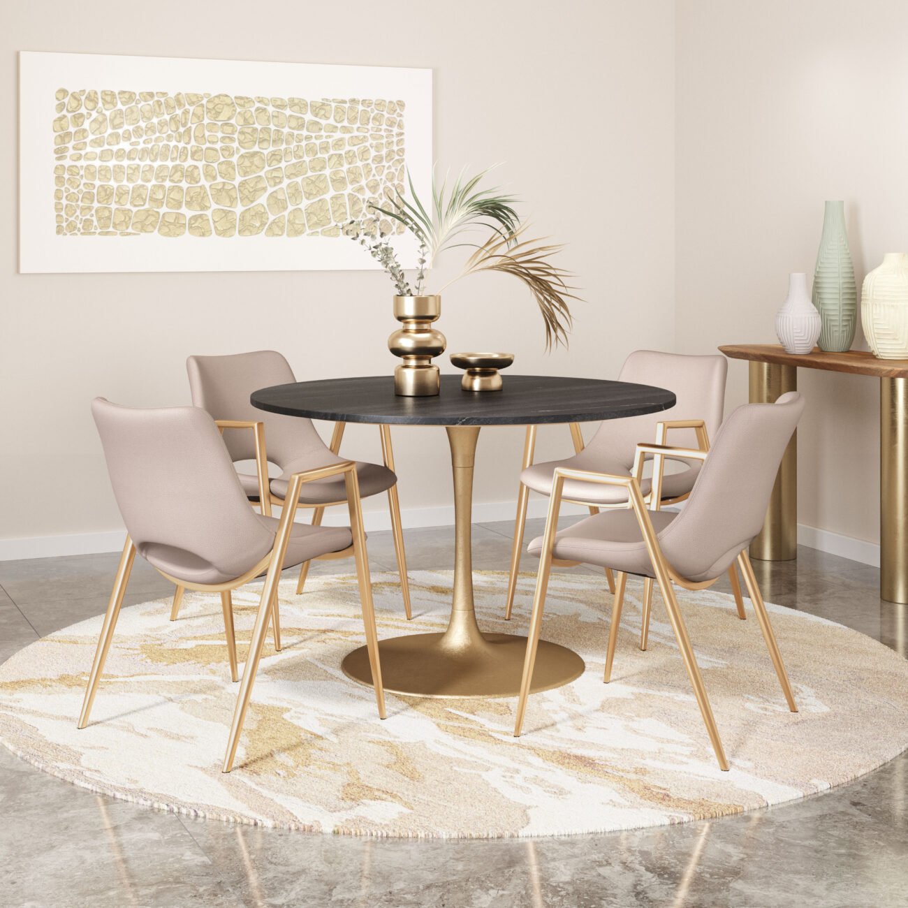 Desi Dining Chair (Set of 2) Beige & Gold - Image 2