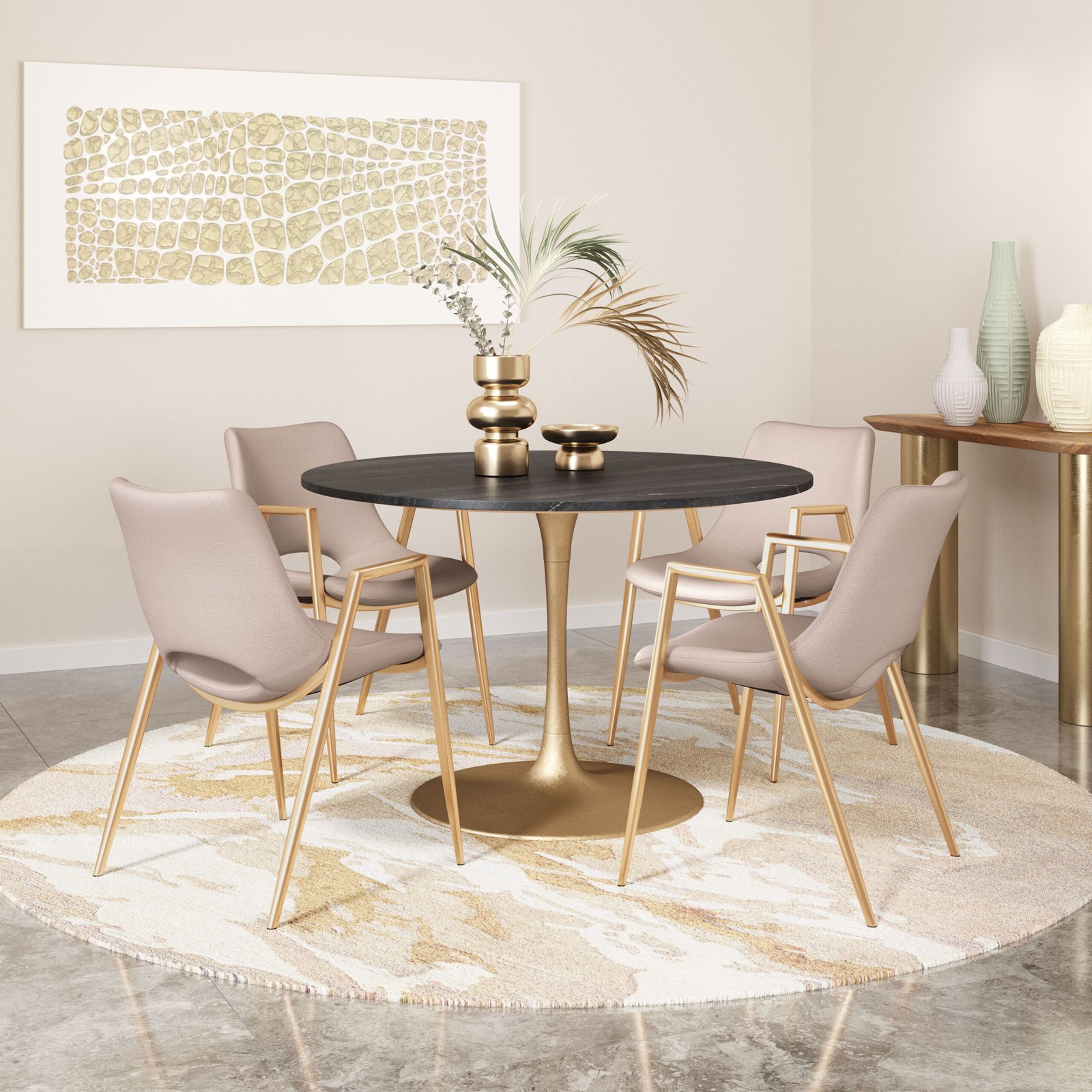 Desi Dining Chair (Set of 2) Beige & Gold - Image 2