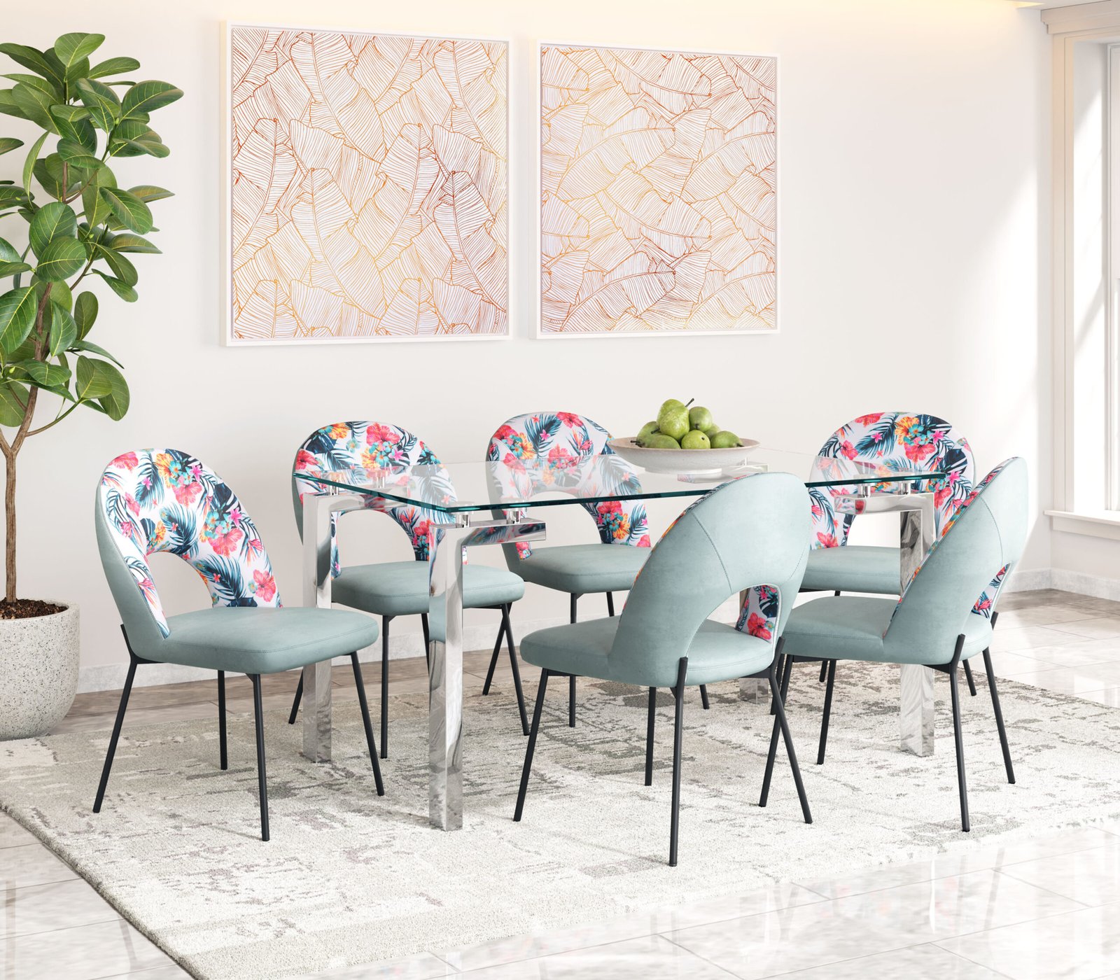 Bethpage Dining Chair (Set of 2) Multicolor Print & Green - Image 2
