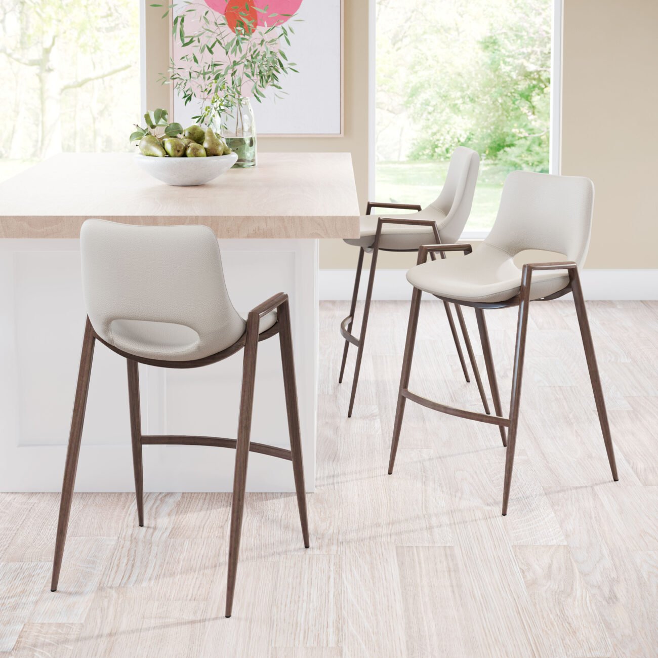 Desi Counter Stool (Set of 2) Beige & Walnut - Image 2