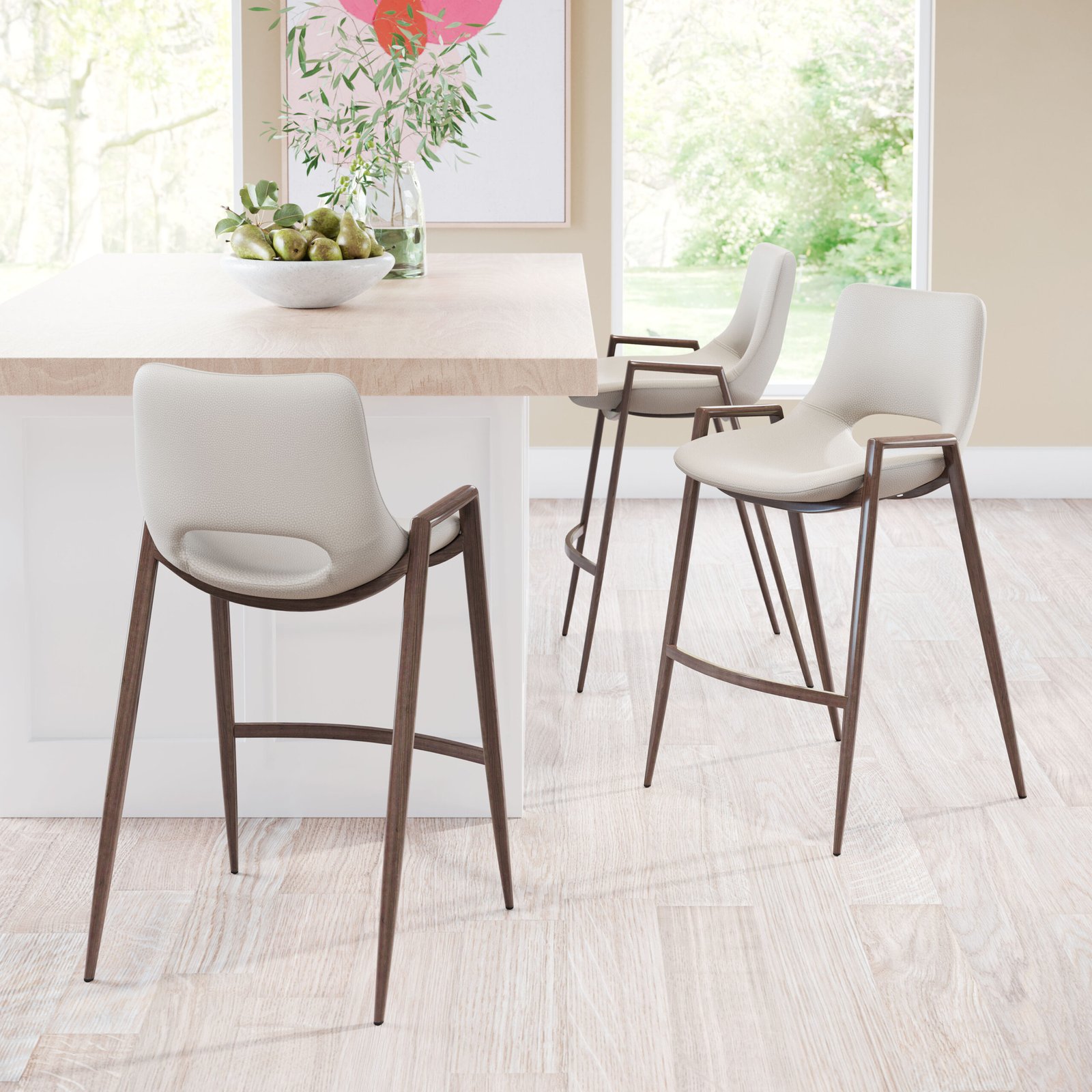 Desi Counter Stool (Set of 2) Beige & Walnut - Image 2