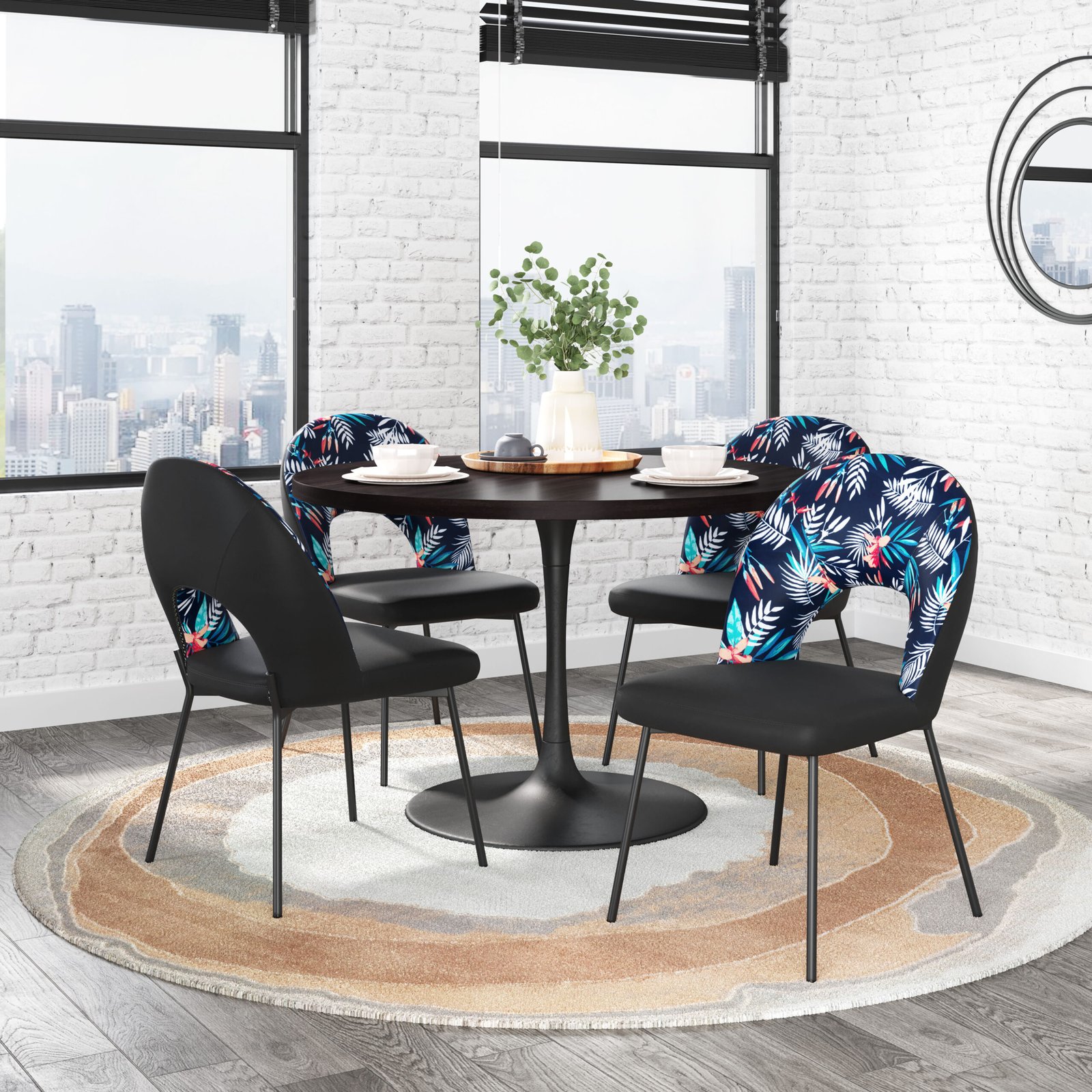 Merion Dining Chair (Set of 2) Multicolor Print & Black - Image 2