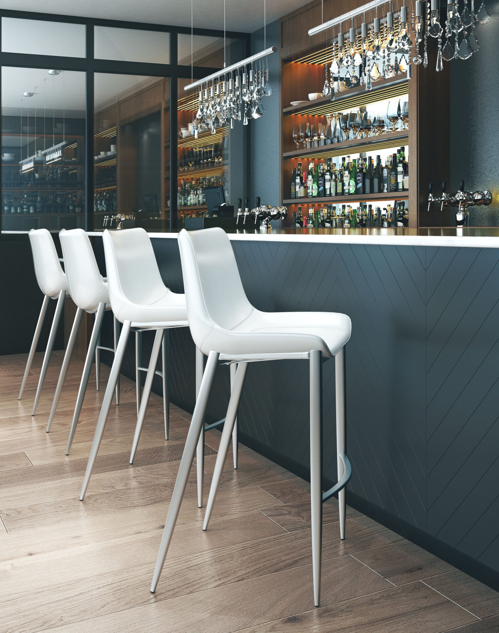 Magnus Barstool (Set of 2) White & Silver - Image 2