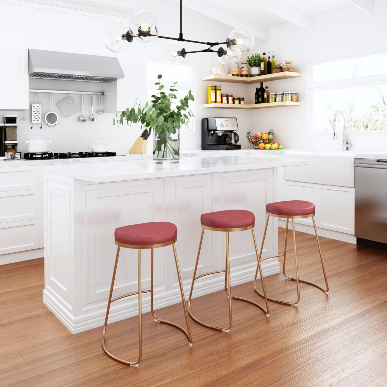 Bree Counter Stool (Set of 2) Burgundy & Gold - Image 2