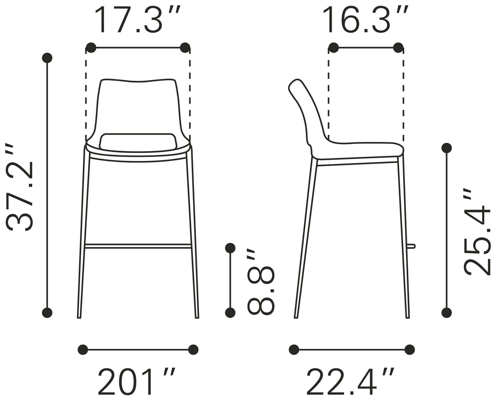 Ace Counter Stool (Set of 2) White & Silver - Image 8