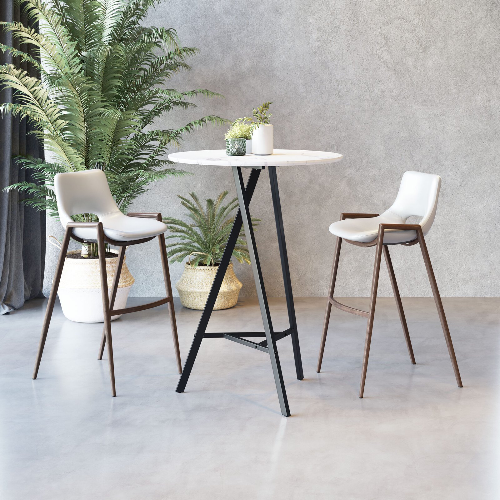 Desi Barstool (Set of 2) White & Walnut - Image 2