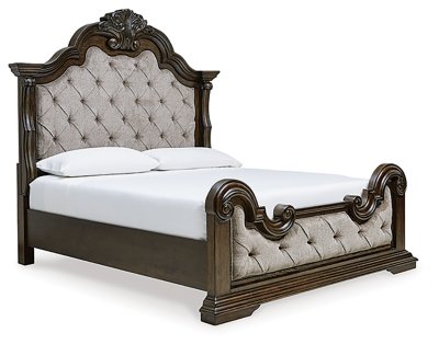 Maylee Queen Upholstered Bed, Dresser and Mirror - Image 4