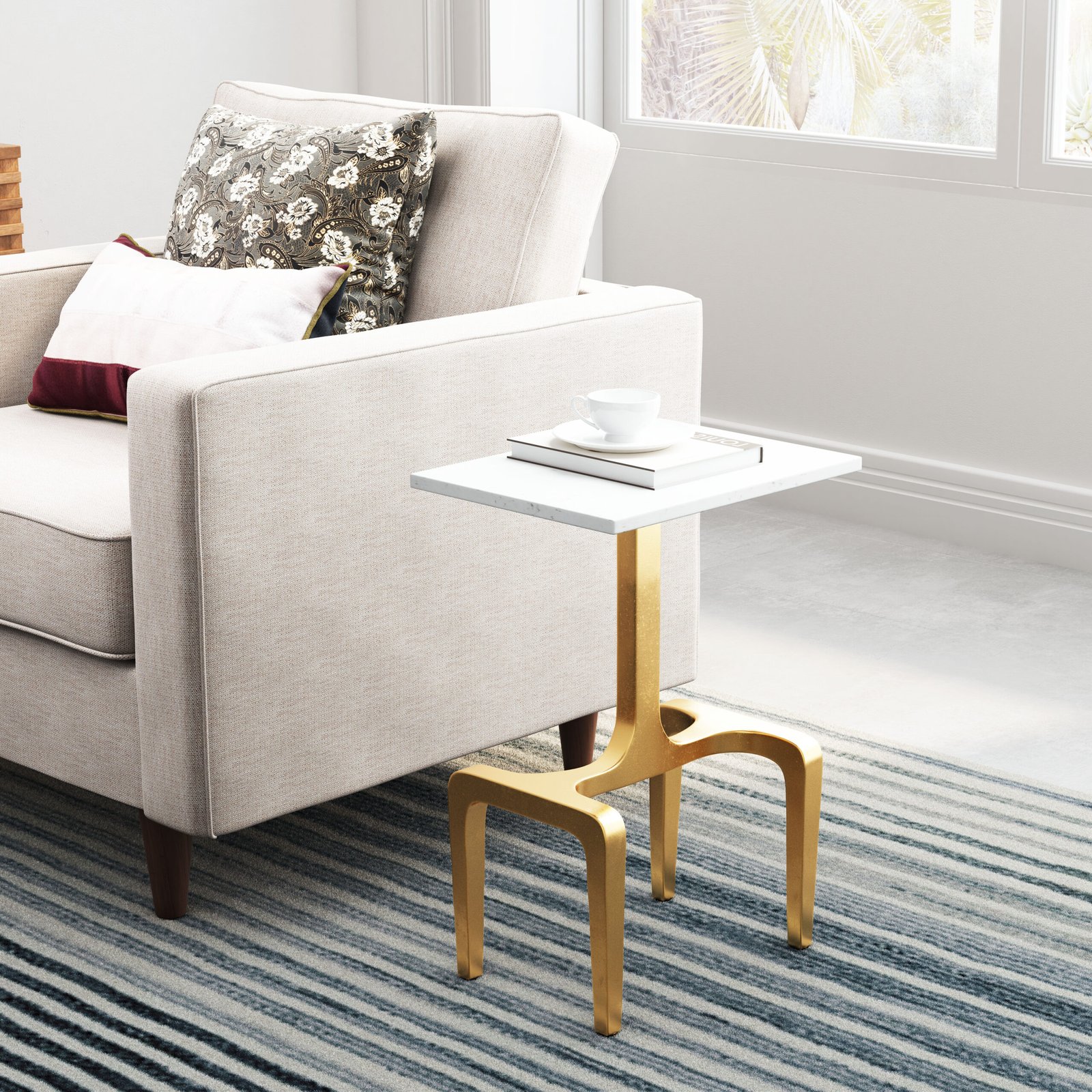 Clement Side Table White & Gold