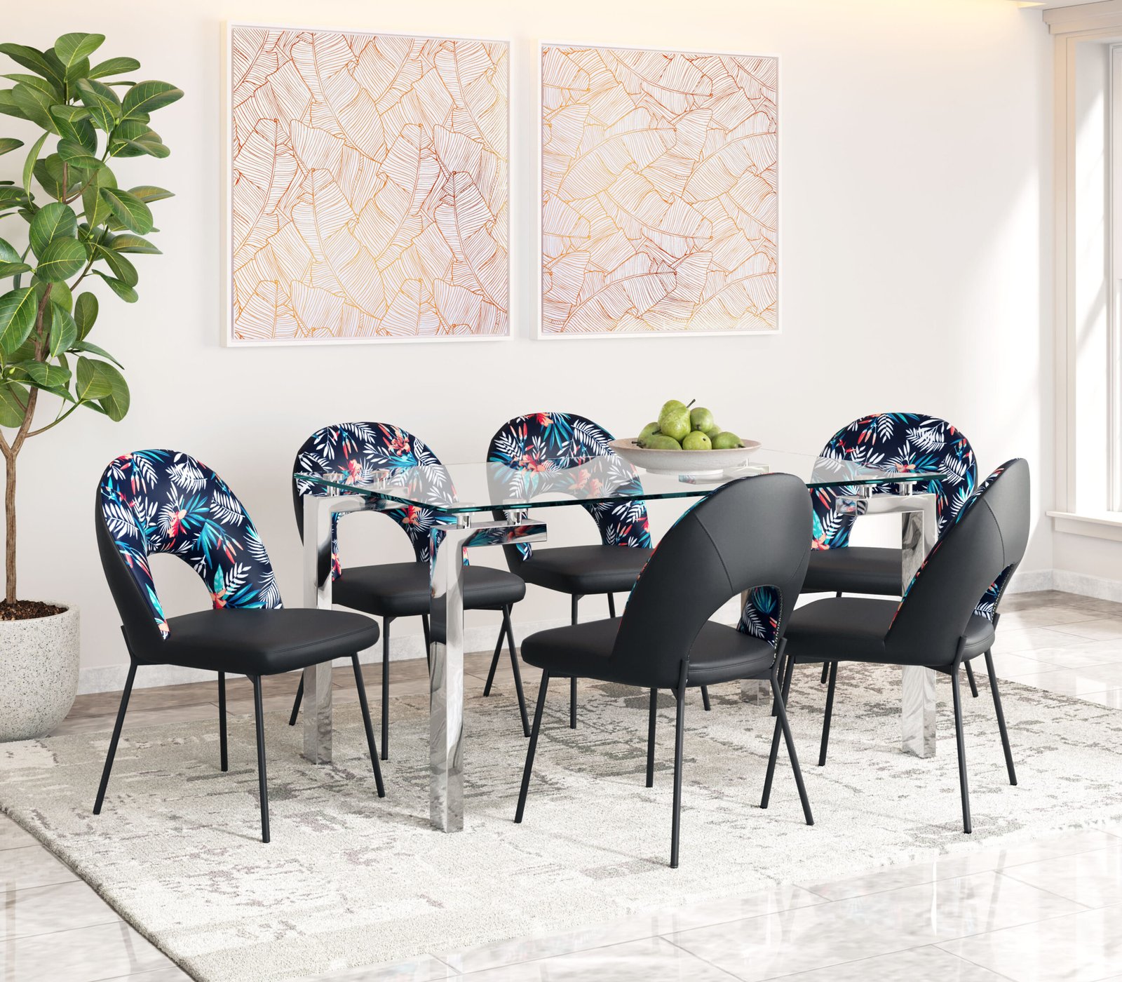 Merion Dining Chair (Set of 2) Multicolor Print & Black - Image 3