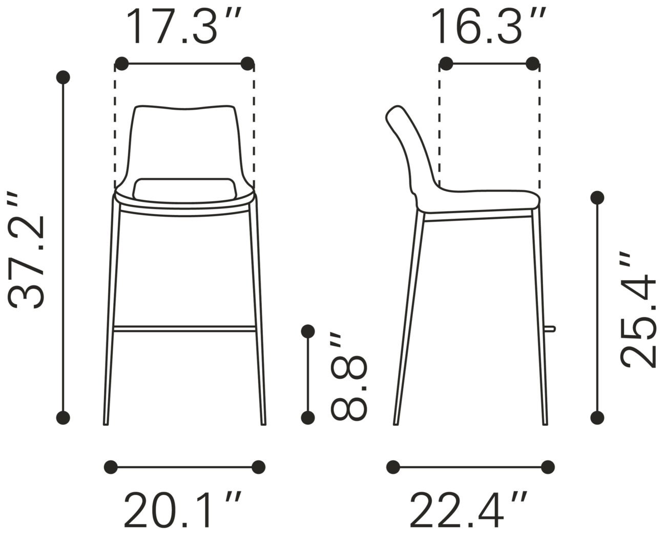 Ace Counter Stool (Set of 2) Dark Gray & Walnut - Image 8