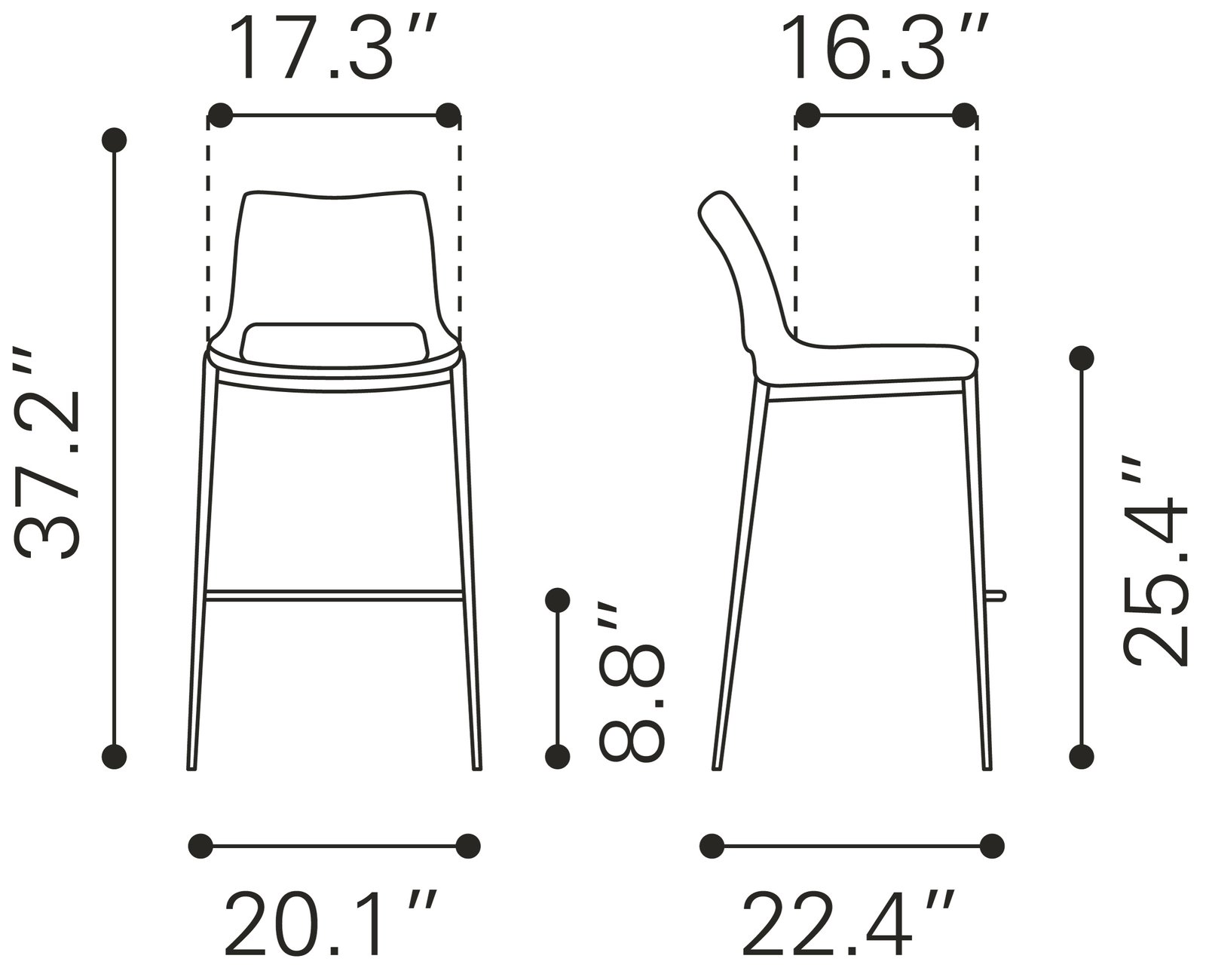 Ace Counter Stool (Set of 2) Dark Gray & Walnut - Image 8