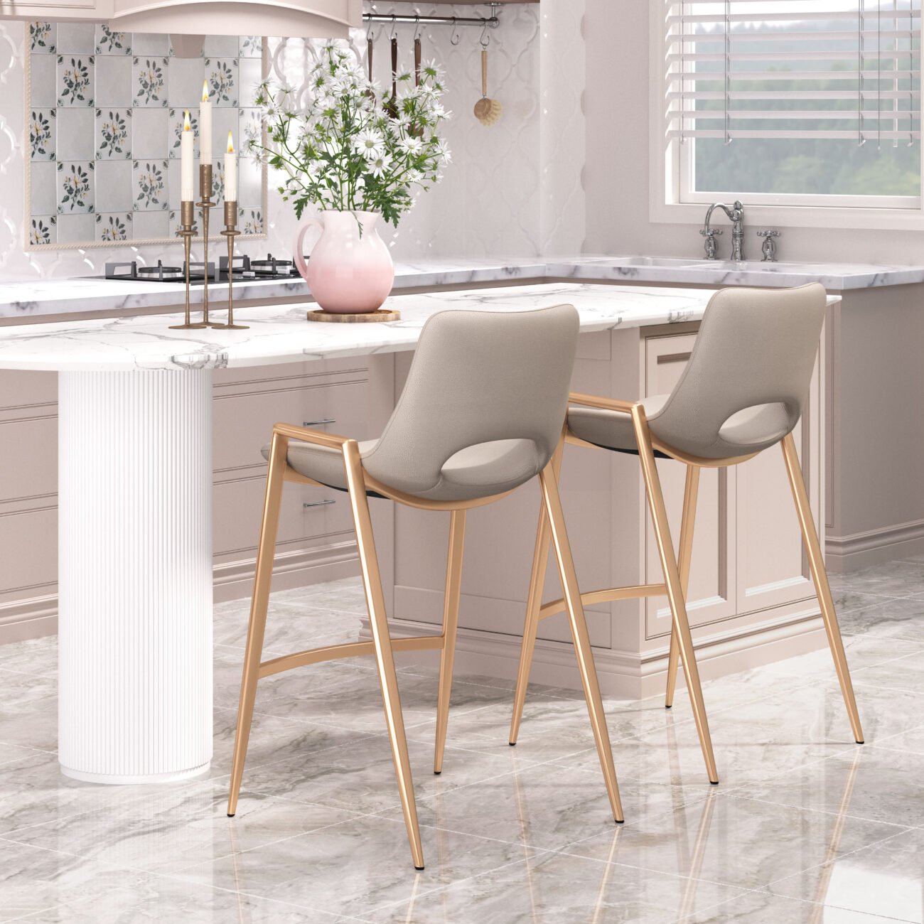 Desi Counter Stool (Set of 2) Beige & Gold - Image 2