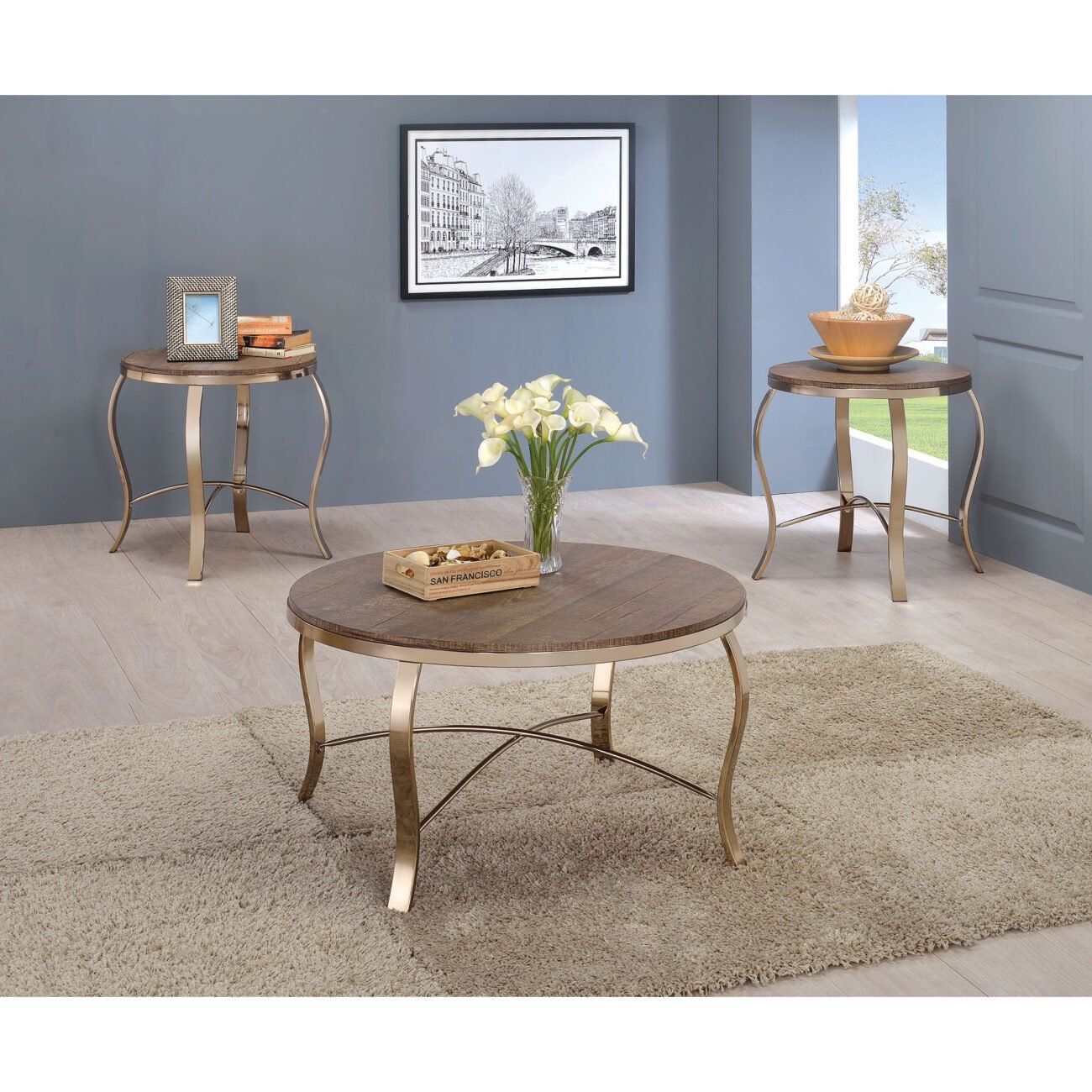 Wicklow 3 Pc. Table Set, Champagne - Image 2