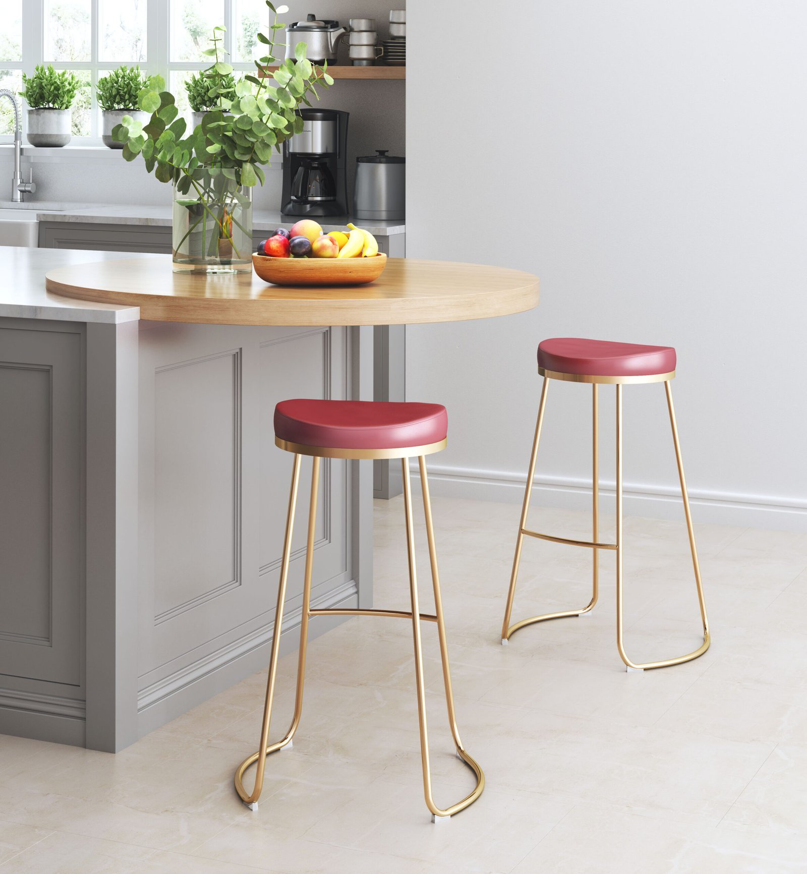 Bree Barstool (Set of 2) Burgundy & Gold - Image 2