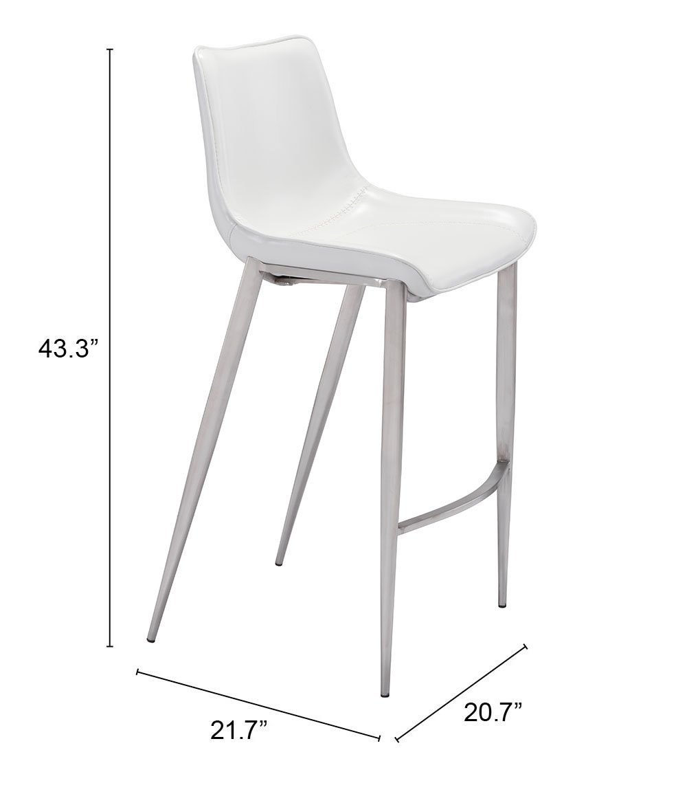 Magnus Barstool (Set of 2) White & Silver - Image 10