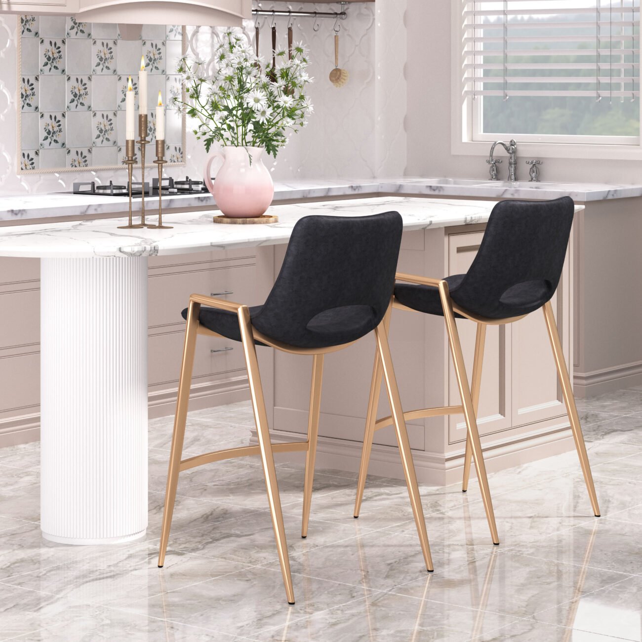 Desi Counter Stool (Set of 2) Black & Gold - Image 2