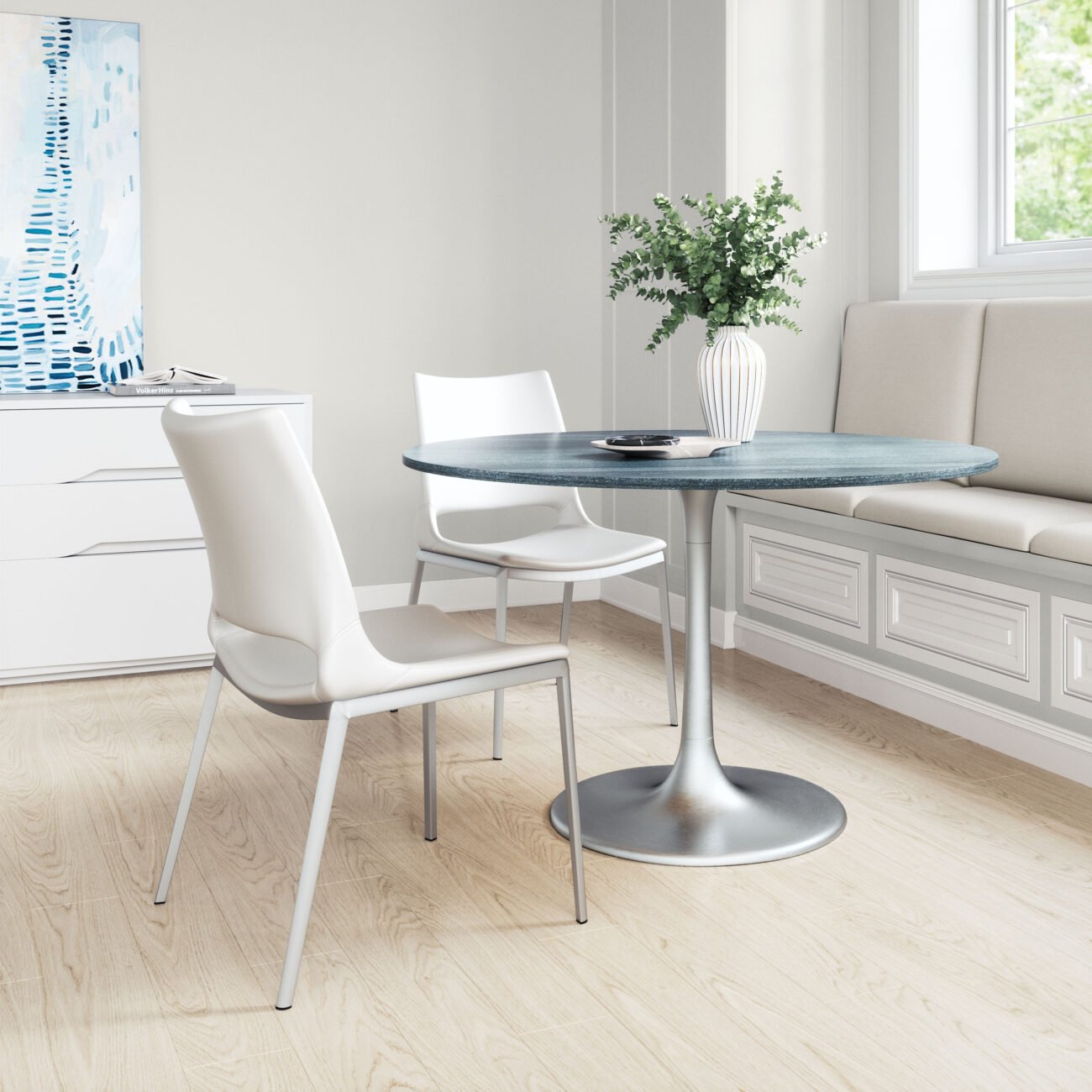 Ace Dining Chair (Set of 2) White & Silver - Image 3