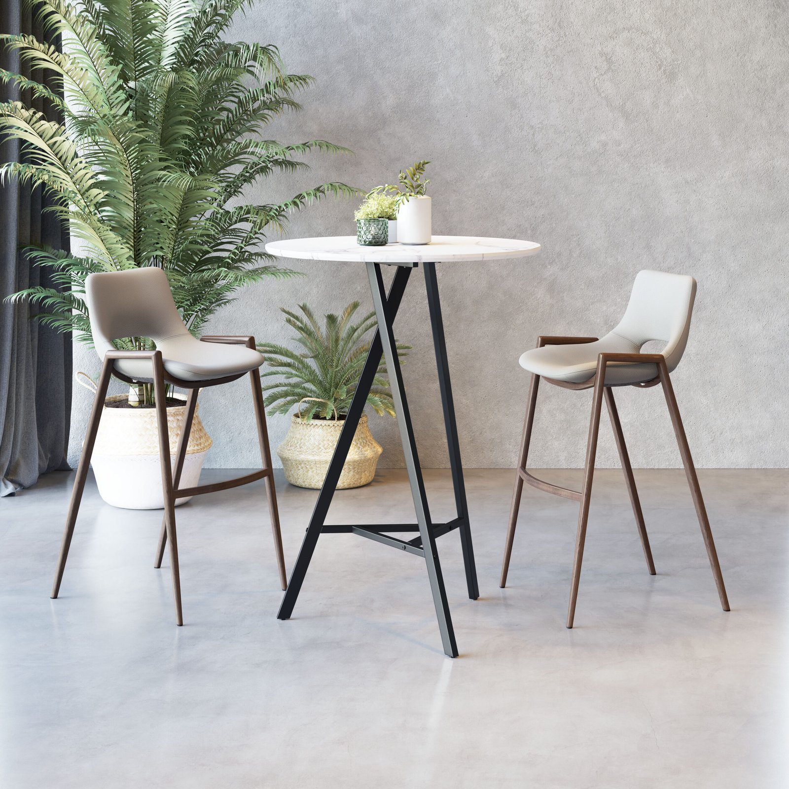Desi Barstool (Set of 2) Beige & Walnut - Image 2