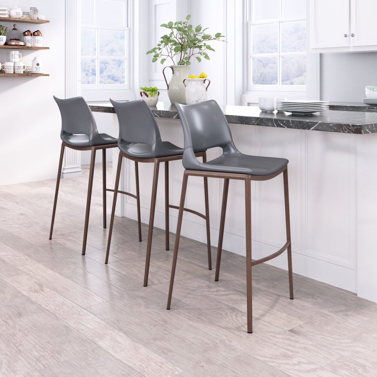 Ace Barstool (Set of 2) Dark Gray & Walnut - Image 2