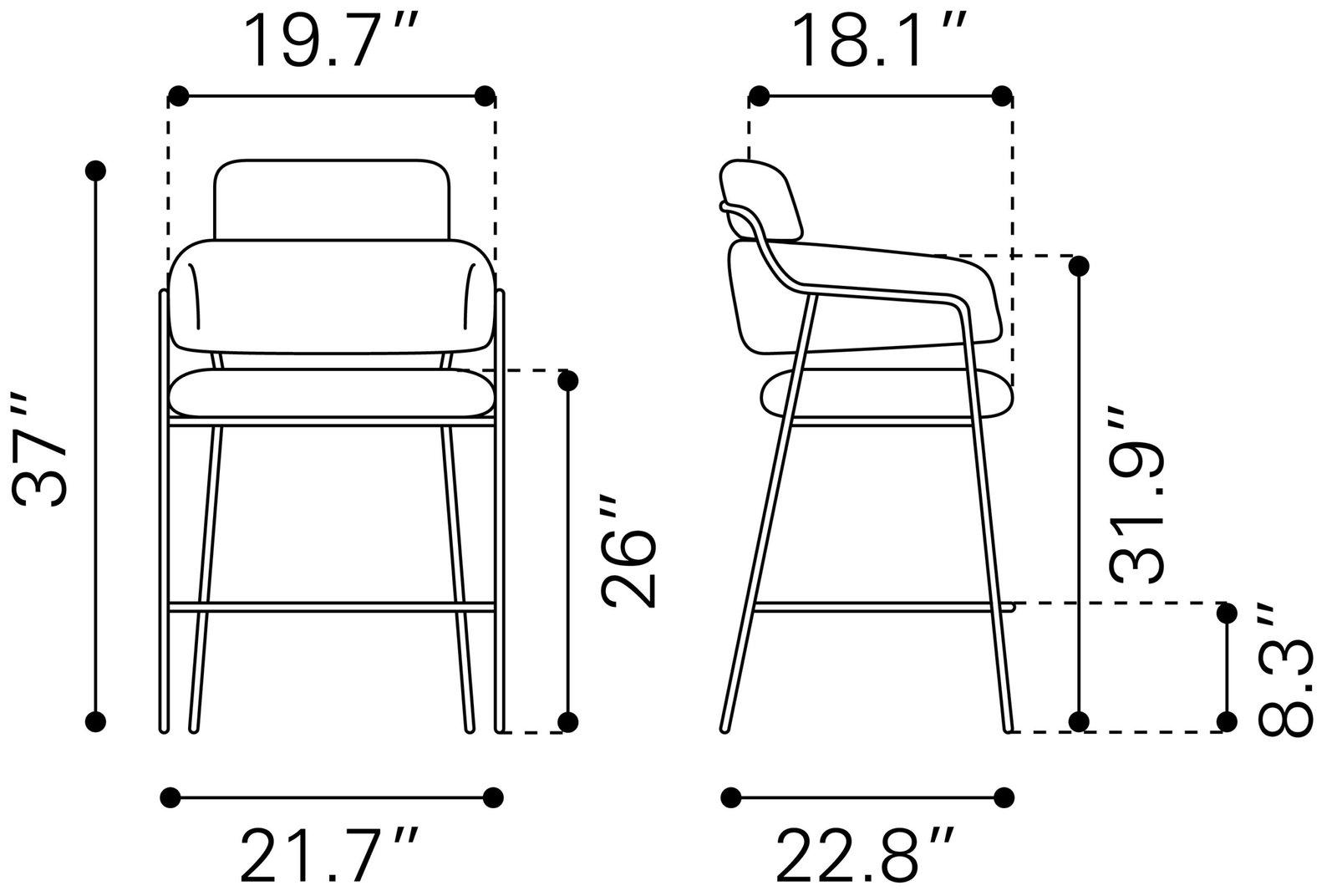 Marcel Counter Stool (Set of 2) Brown - Image 8