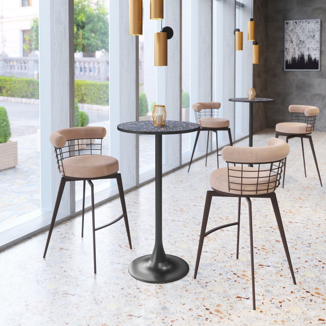Saku Swivel Barstool Beige & Brown - Image 2