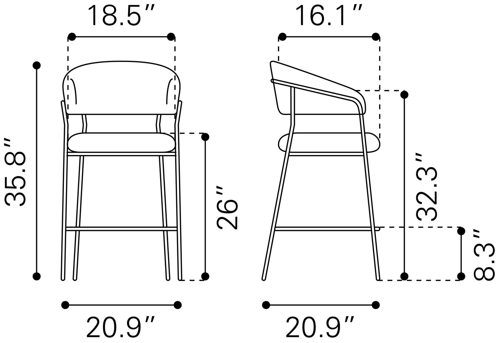 Josephine Counter Stool (Set of 2) Cream - Image 8