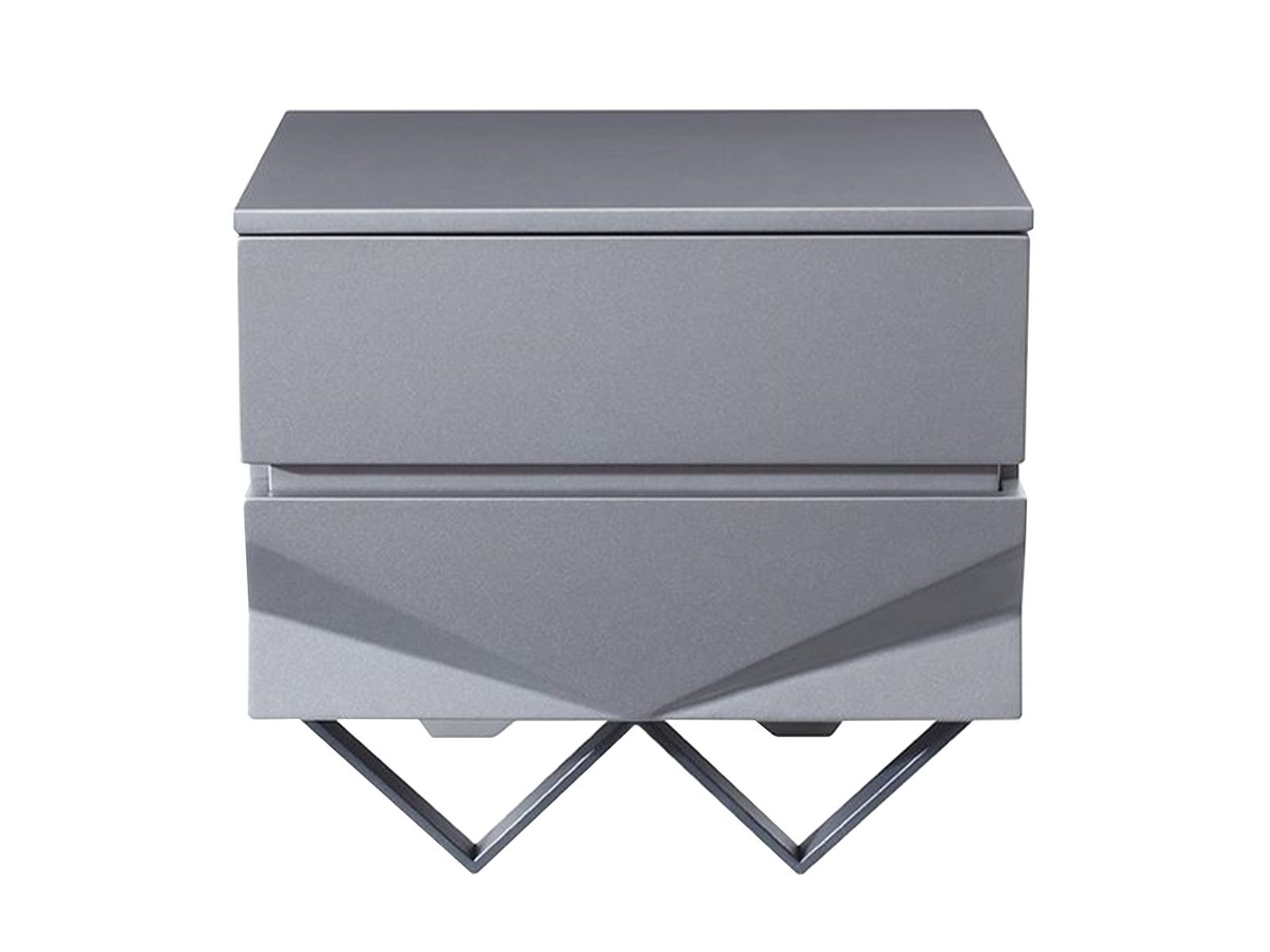 Eastern King Modrest Duke Modern Grey Velvet & Black Gun Chrome 4-Piece Bedroom Set - Image 3