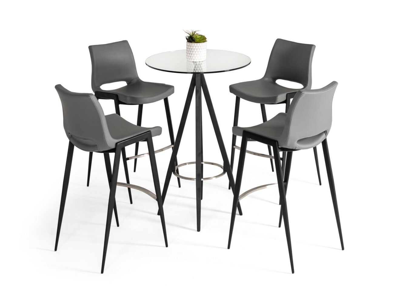 Modrest Dallas - Clear Glass and Black Metal Bar Table