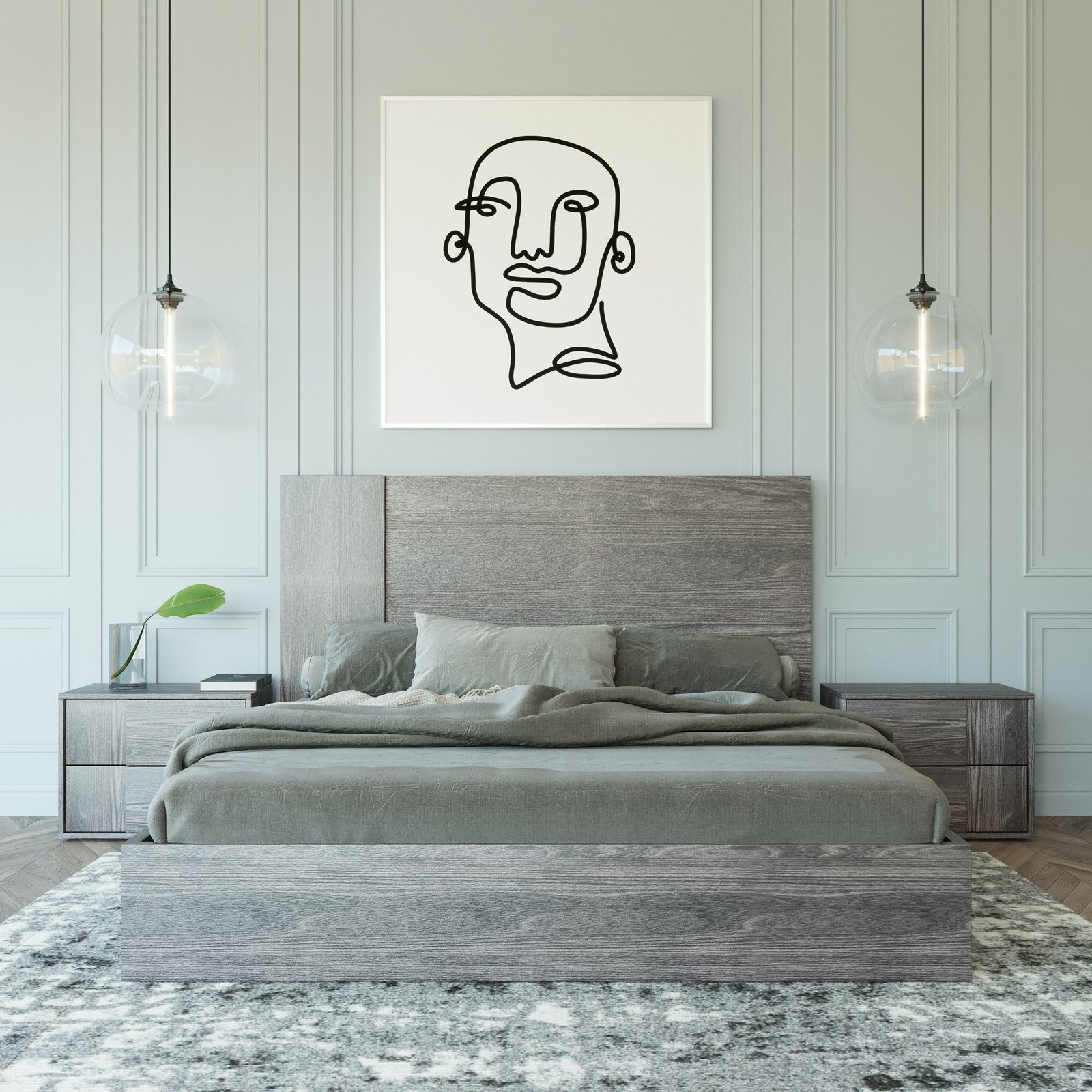 Eastern King Nova Domus Asus - Modern Italian Grey Elm 4-Piece Bedroom Set