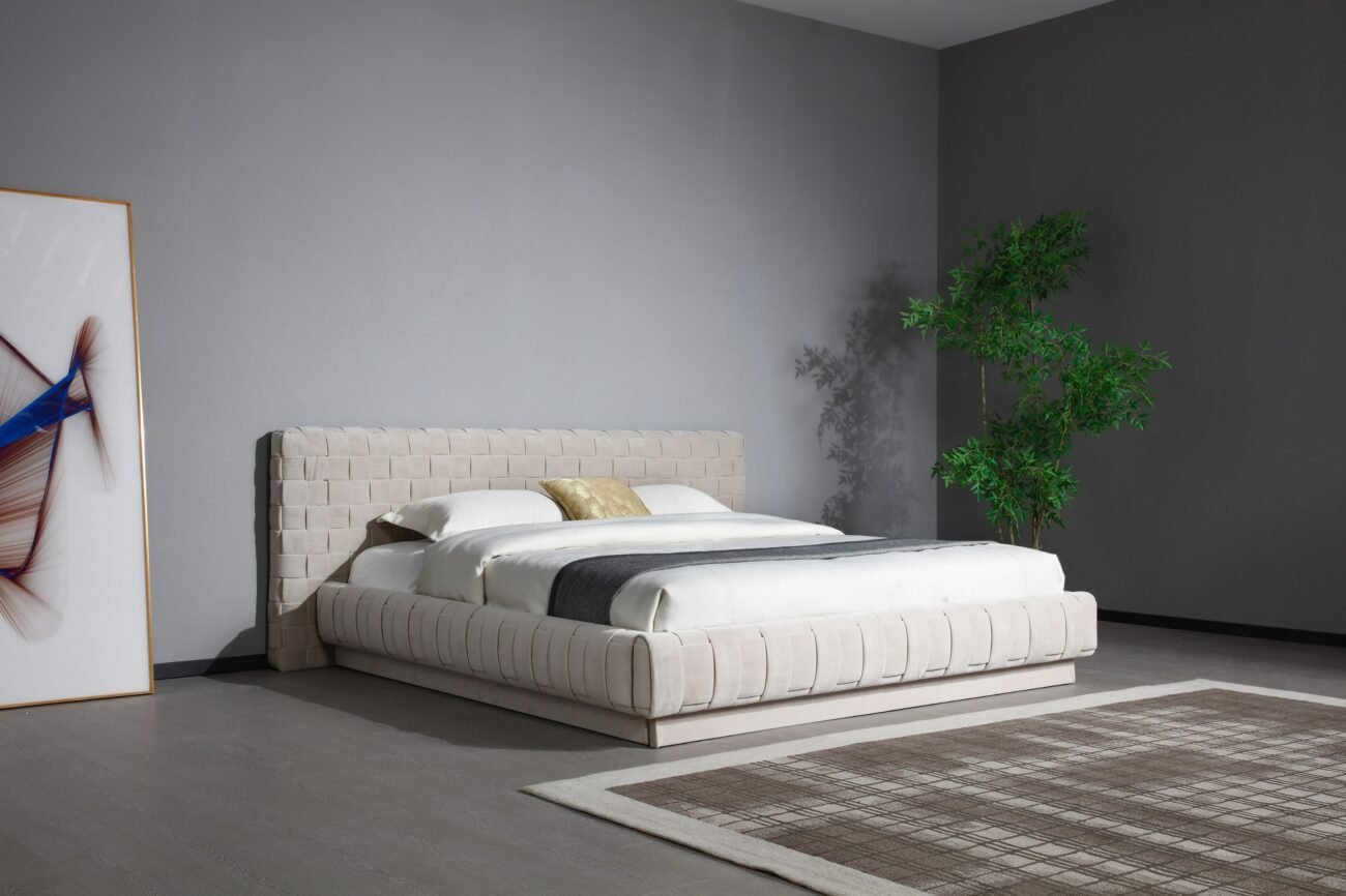 Eastern King Modrest Concord - Modern Grey Velvet + Black Marble + Black Ash + Aluminum Bedroom Set