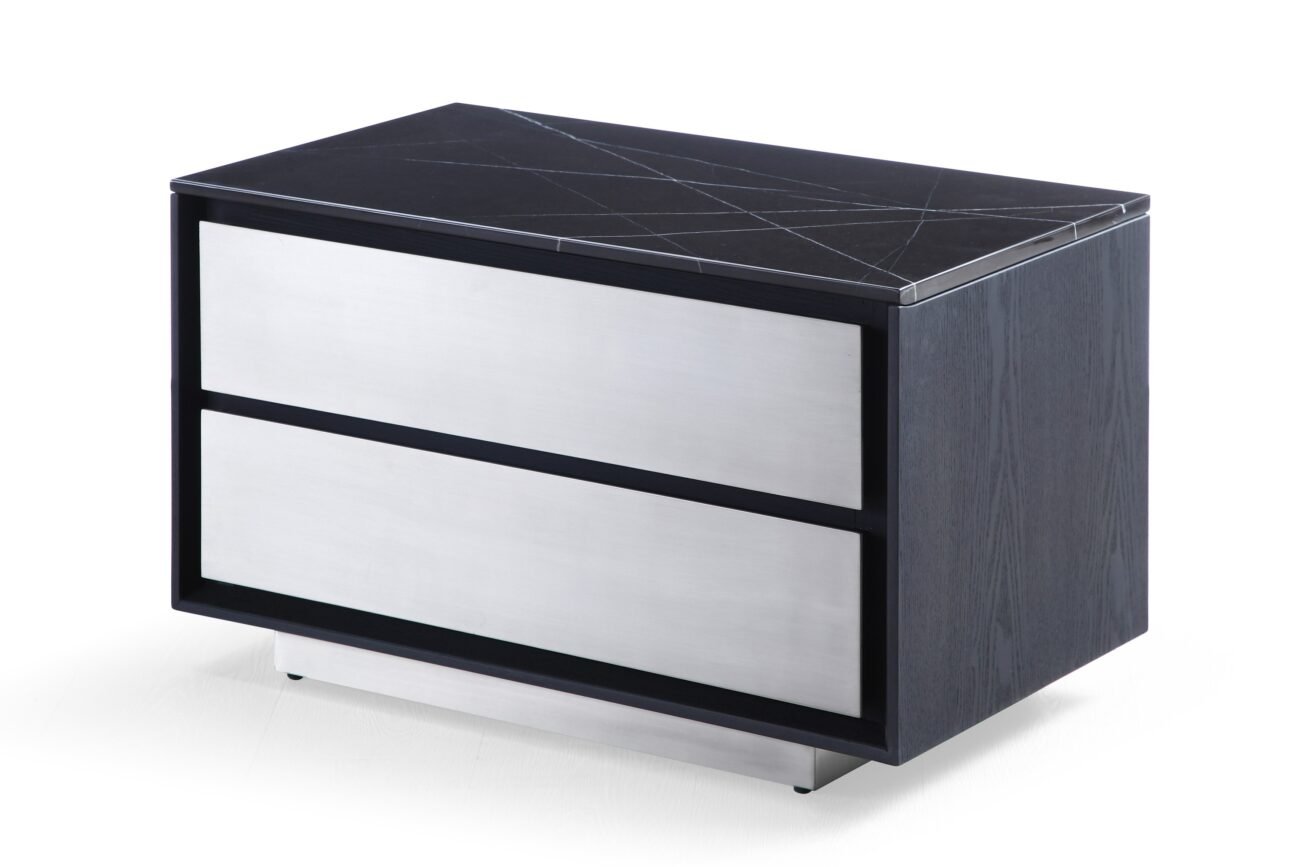 Eastern King Modrest Concord - Modern Grey Velvet + Black Marble + Black Ash + Aluminum Bedroom Set - Image 3