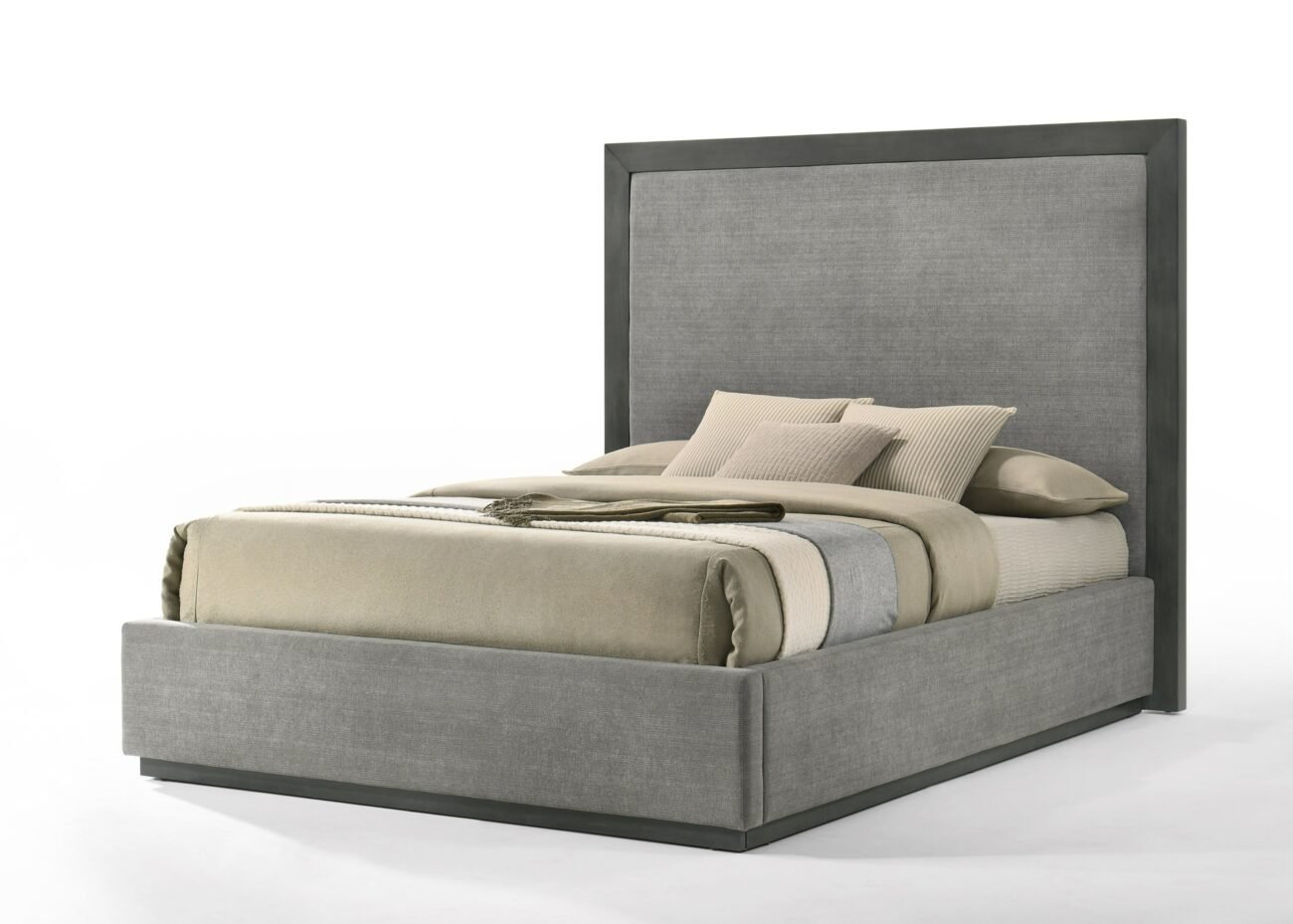 Queen Nova Domus Santa Barbara + Santa Monica - Modern Grey Fabric + Grey Wash Bedroom Set