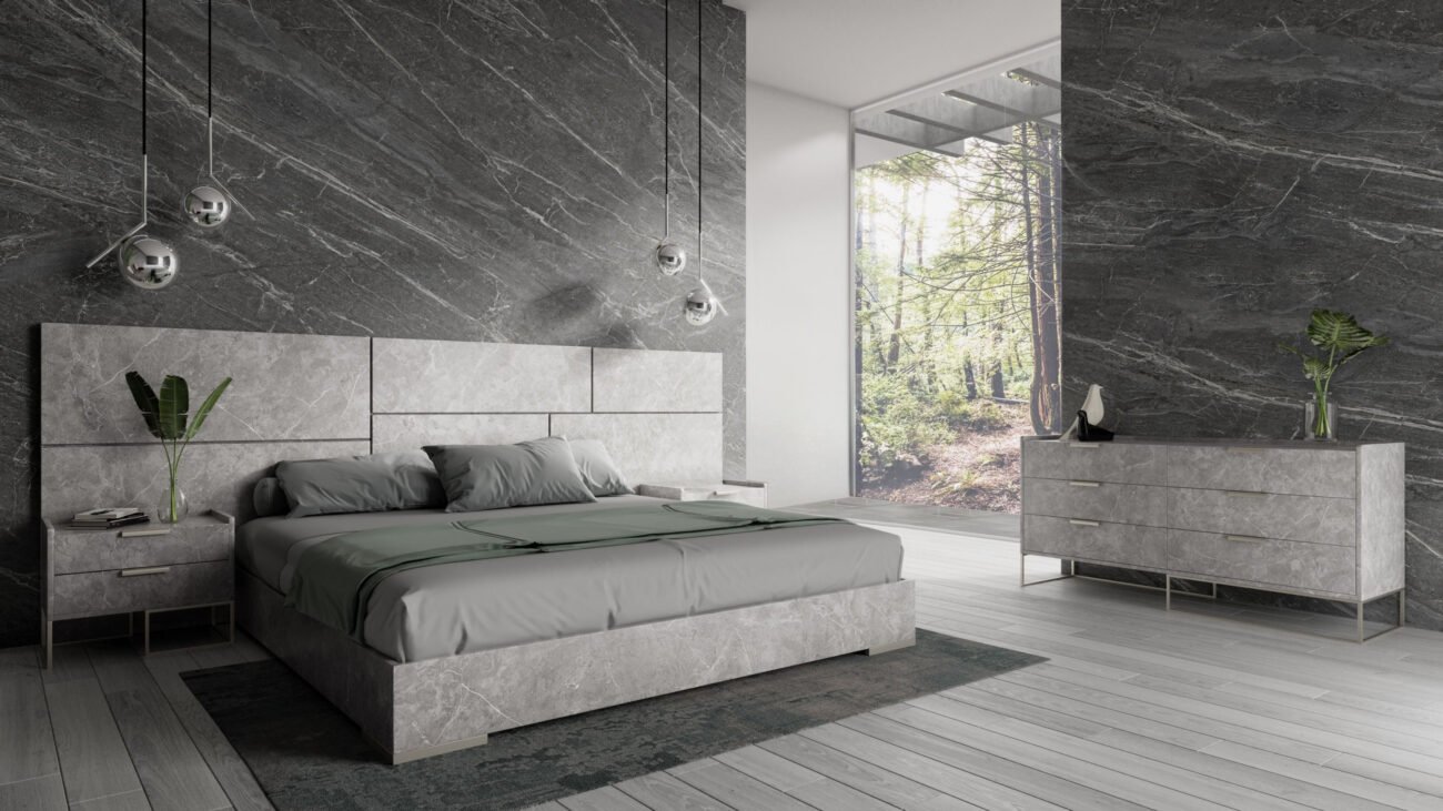 Queen Nova Domus Marbella - Italian Modern Grey Faux Marble 4-Piece Bedroom Set - Image 2