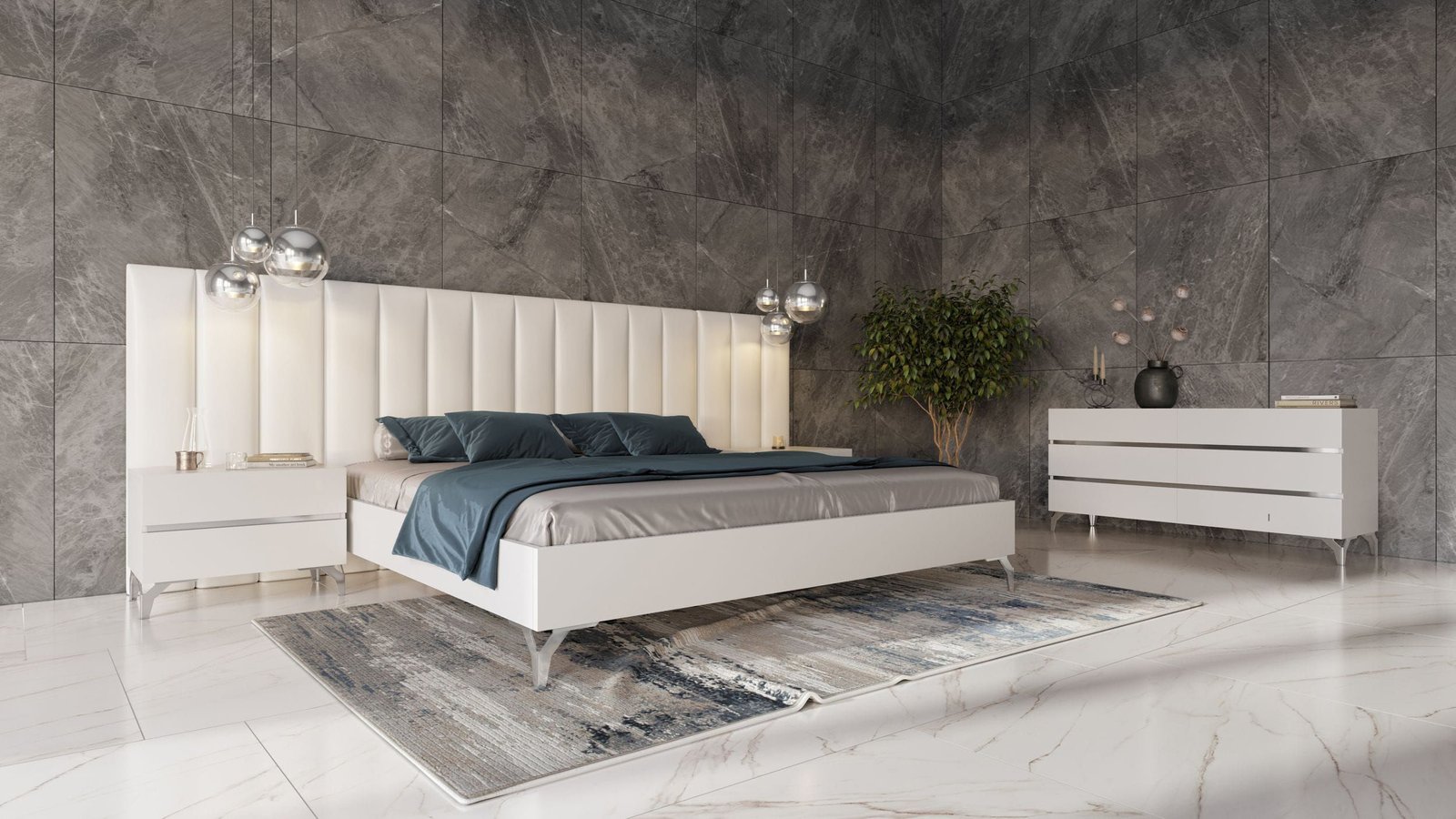 Queen Nova Domus Angela - Italian Modern White Eco Leather 4-Piece Bedroom Set and Wings - Image 3