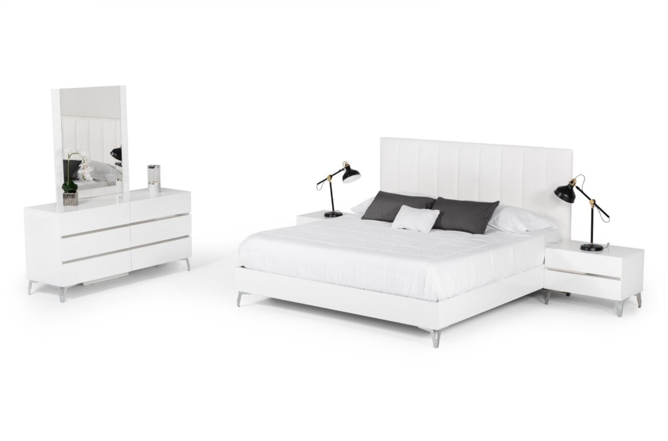 Queen Nova Domus Angela - Italian Modern White Eco Leather 4-Piece Bedroom Set - Image 2