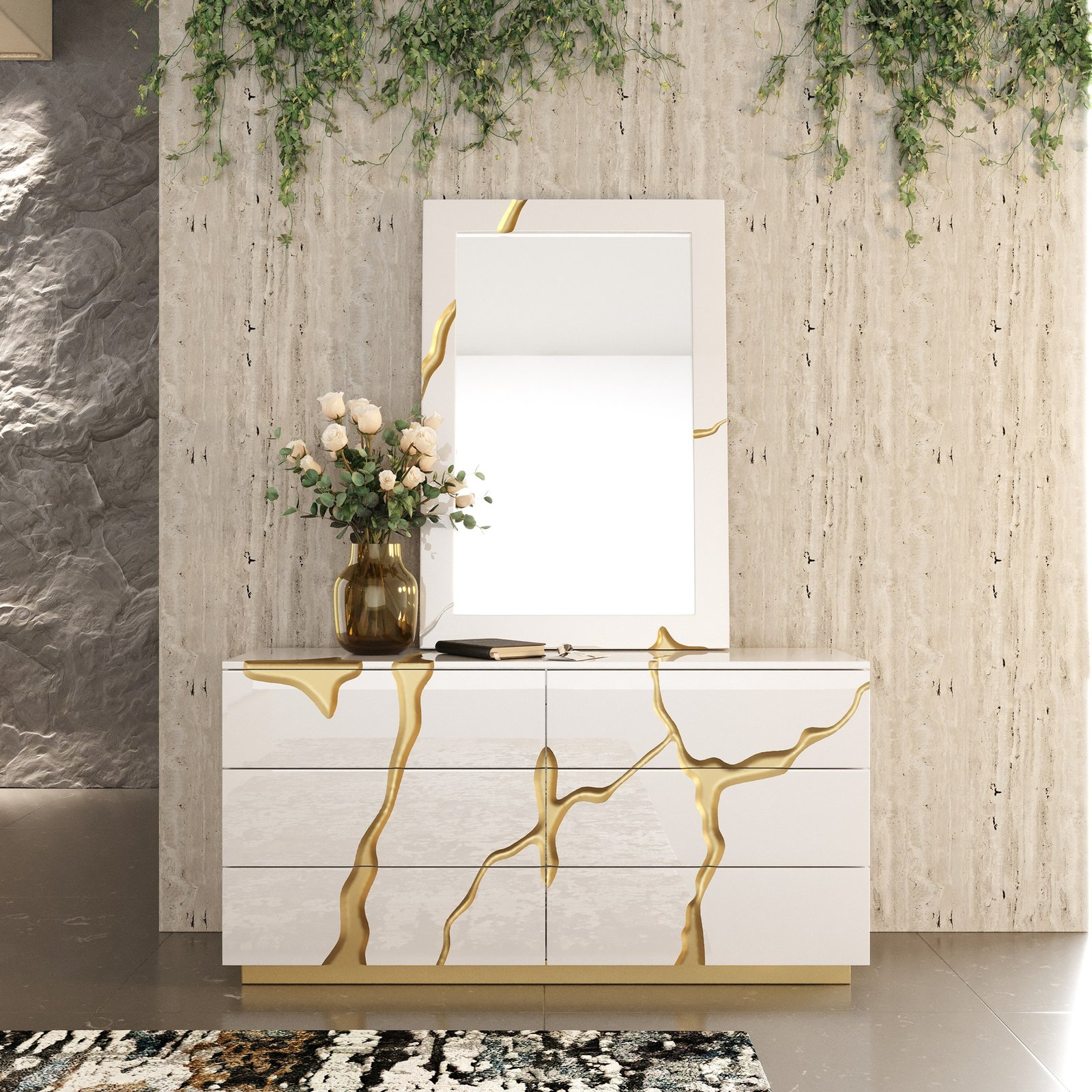 Eastern King - Modrest Aspen - Modern Beige + White + Gold Bedroom Set - Image 3